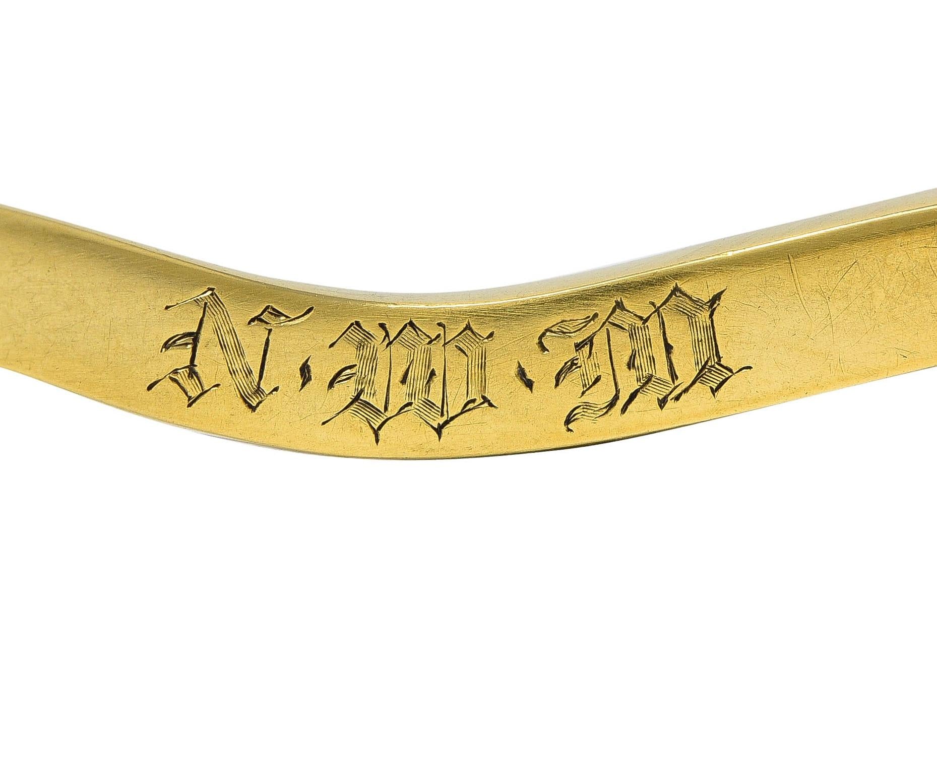 Tiffany & Co. 1980's 18 Karat Yellow Gold Vintage Inscribed Wave Bangle Bracelet