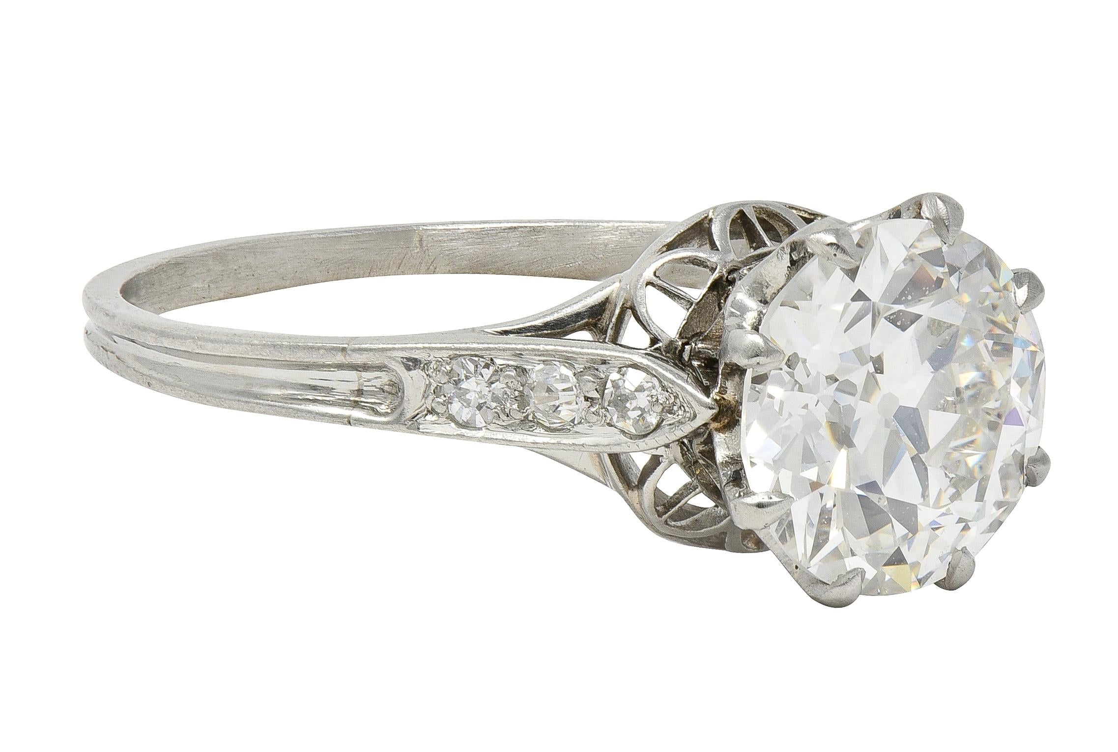 Art Deco 2.40 CTW European Diamond Platinum Vintage Cathedral Engagement Ring