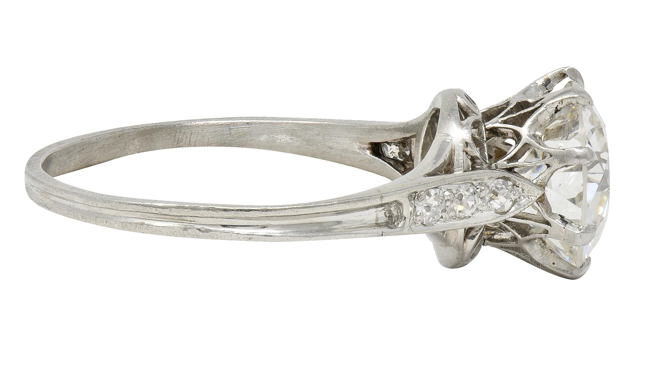 Art Deco 2.40 CTW European Diamond Platinum Vintage Cathedral Engagement Ring