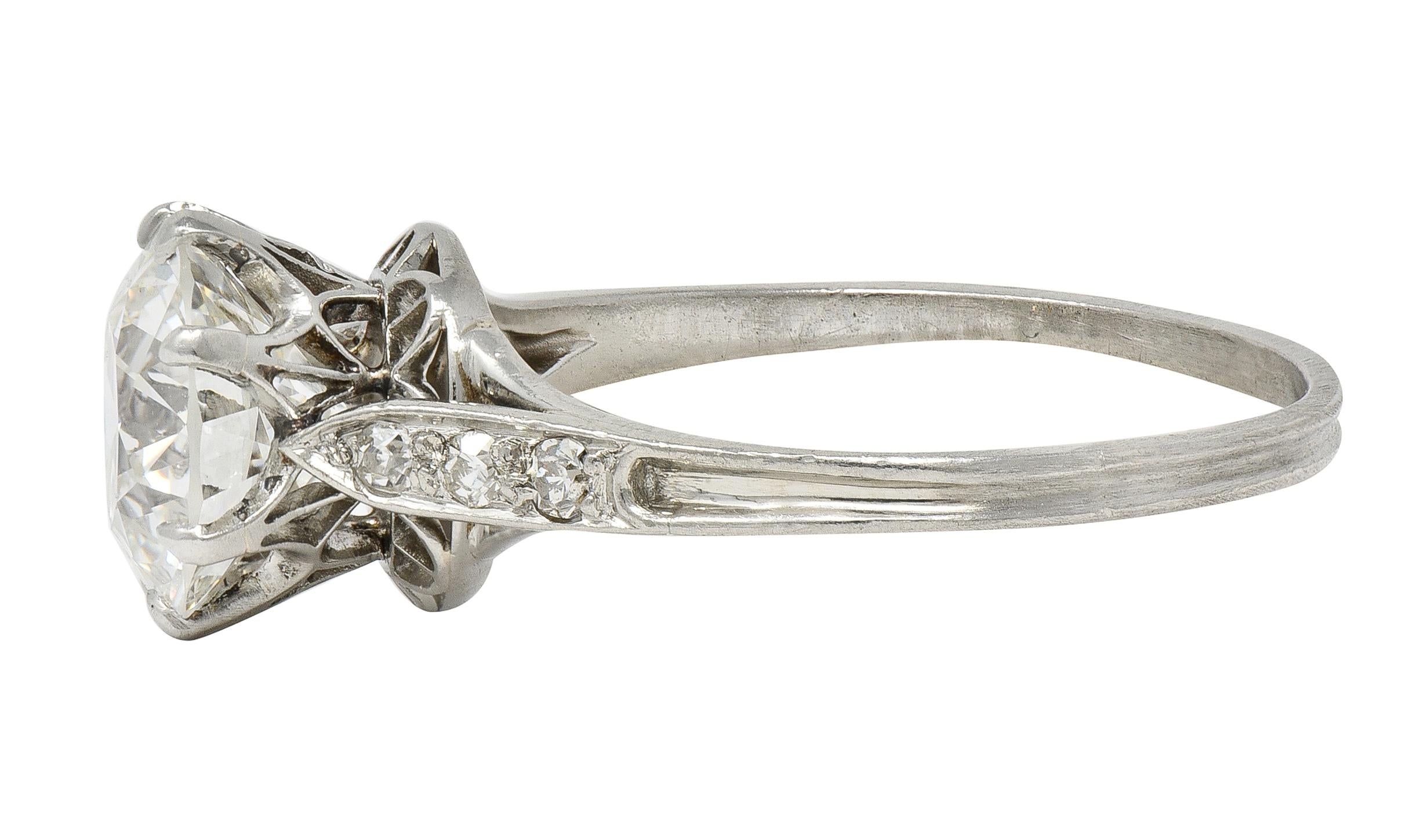 Art Deco 2.40 CTW European Diamond Platinum Vintage Cathedral Engagement Ring