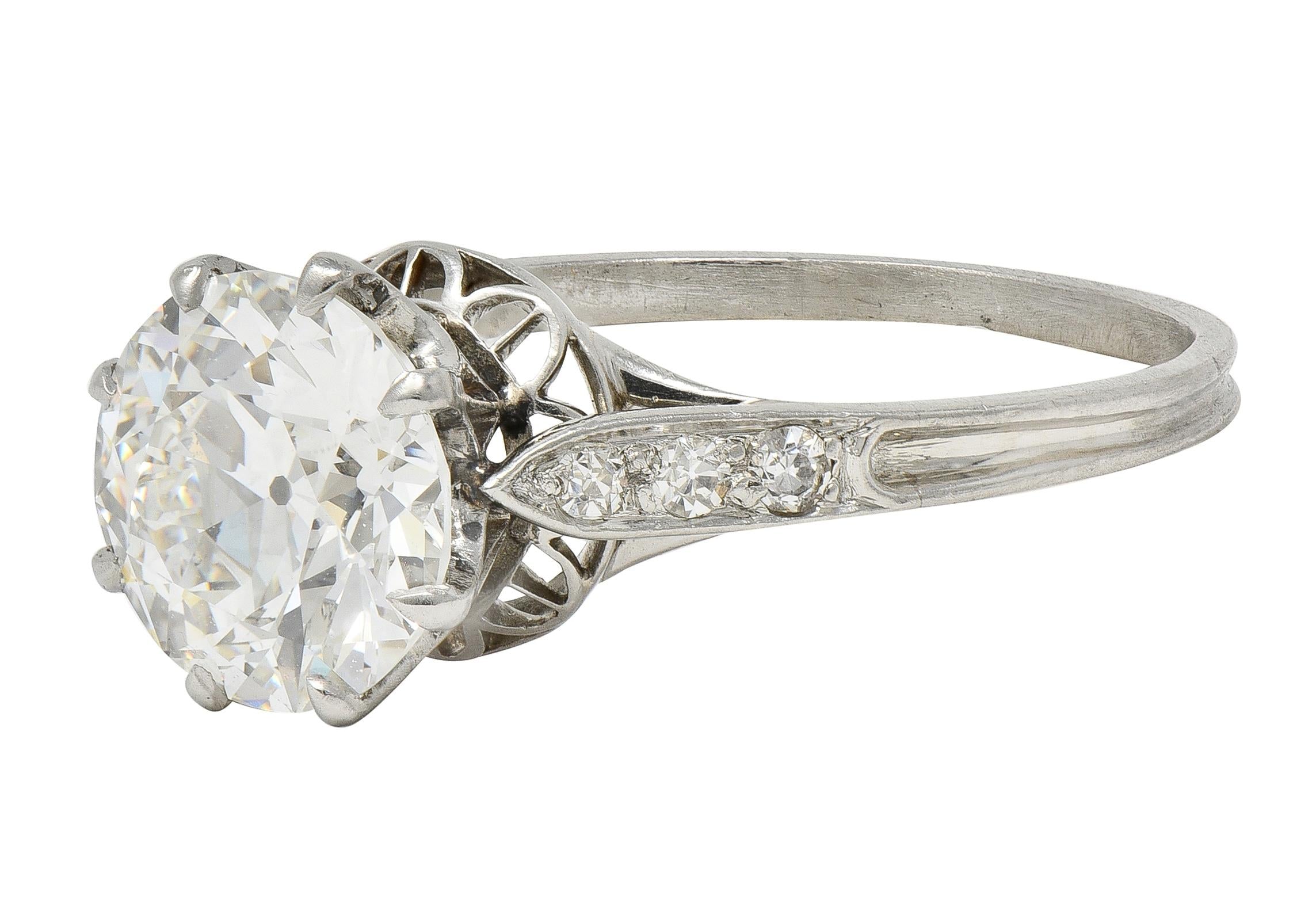 Art Deco 2.40 CTW European Diamond Platinum Vintage Cathedral Engagement Ring