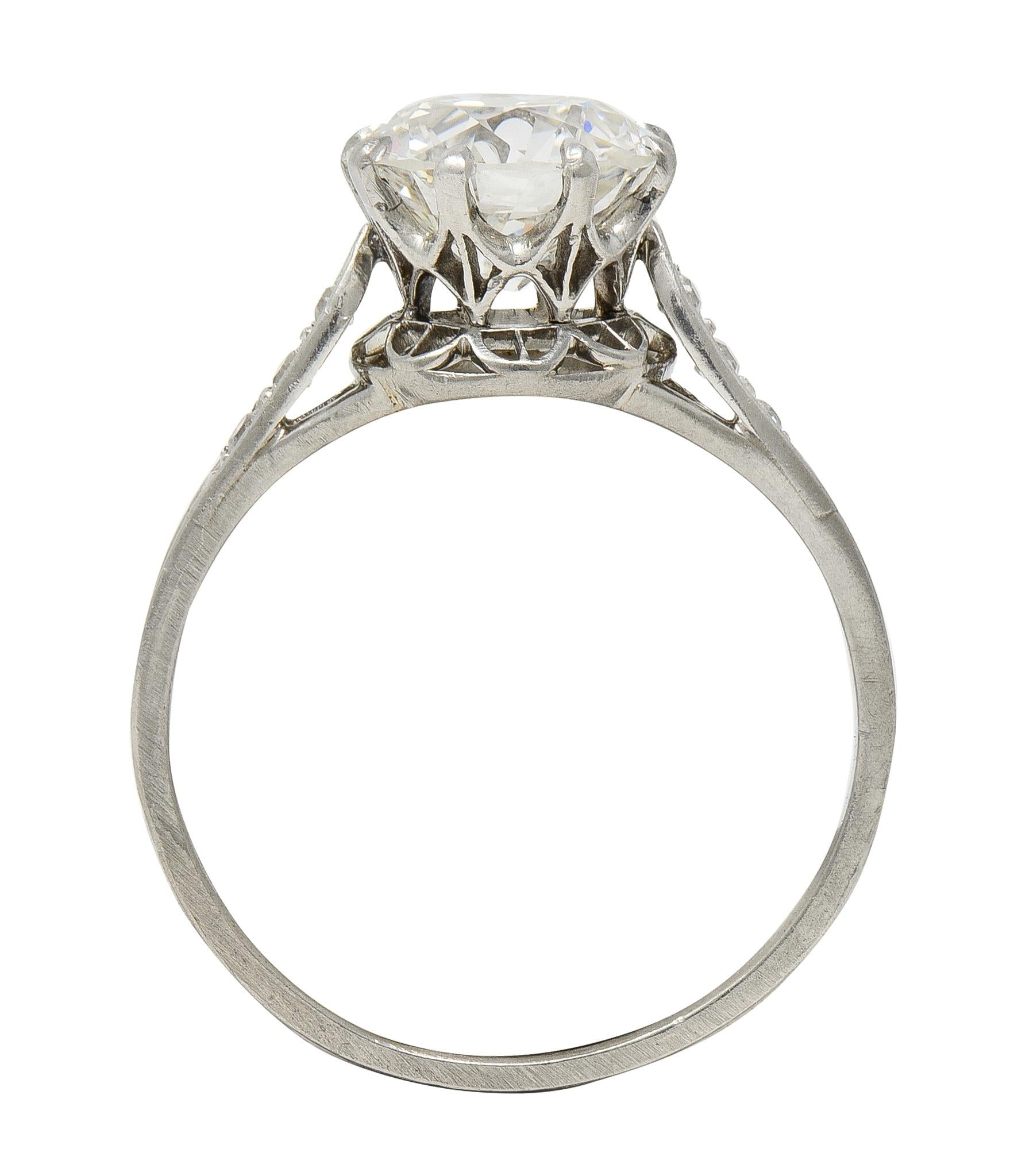 Art Deco 2.40 CTW European Diamond Platinum Vintage Cathedral Engagement Ring