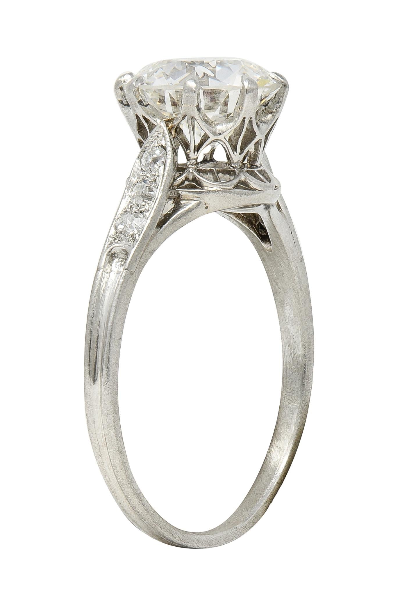 Art Deco 2.40 CTW European Diamond Platinum Vintage Cathedral Engagement Ring