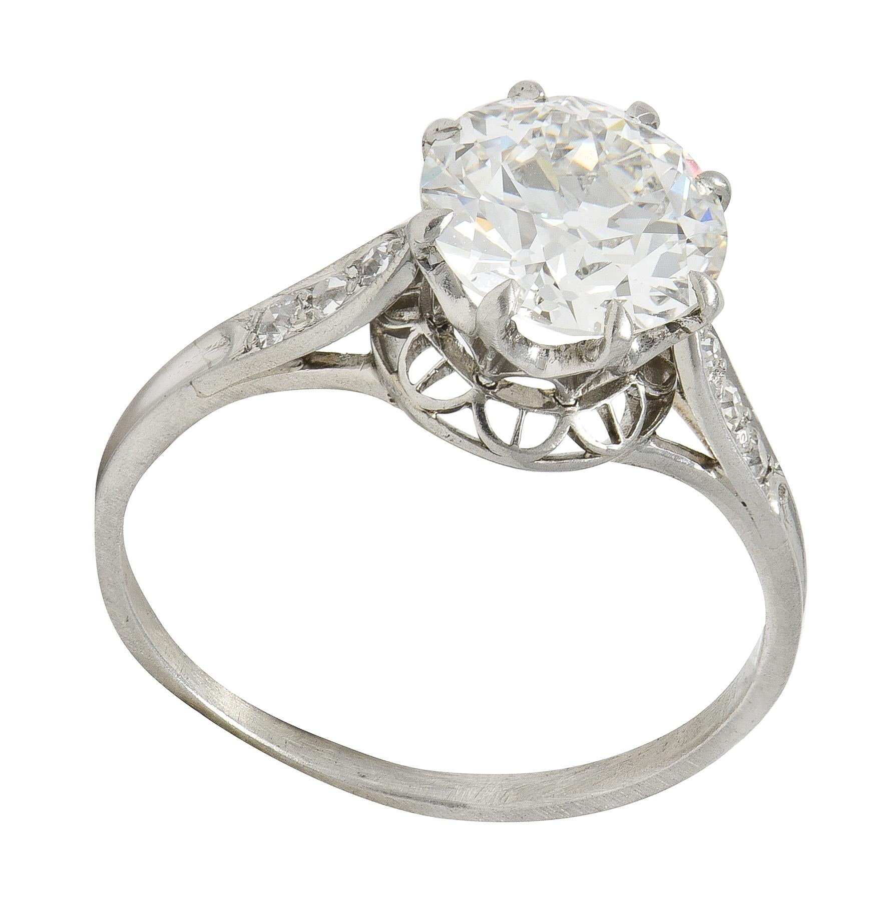 Art Deco 2.40 CTW European Diamond Platinum Vintage Cathedral Engagement Ring