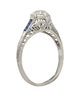 Art Deco 1.52 CTW Old Mine Cut Diamond Sapphire Platinum Vintage Engagement Ring
