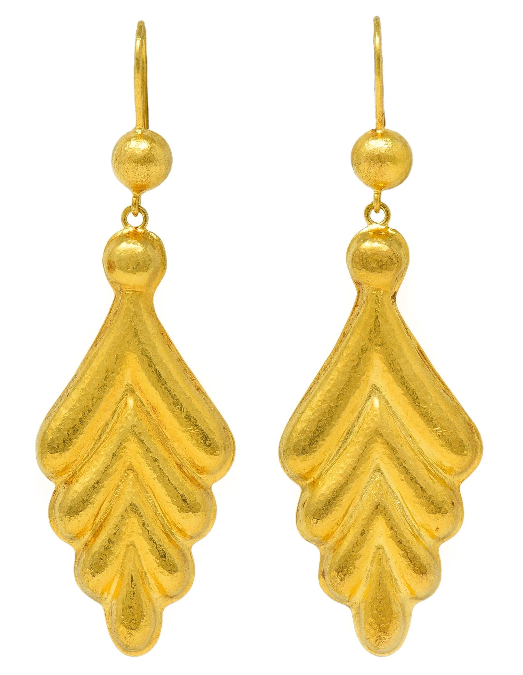Ilias Lalaounis 1990's 18 Karat Yellow Gold Vintage Foliate Drop Earrings