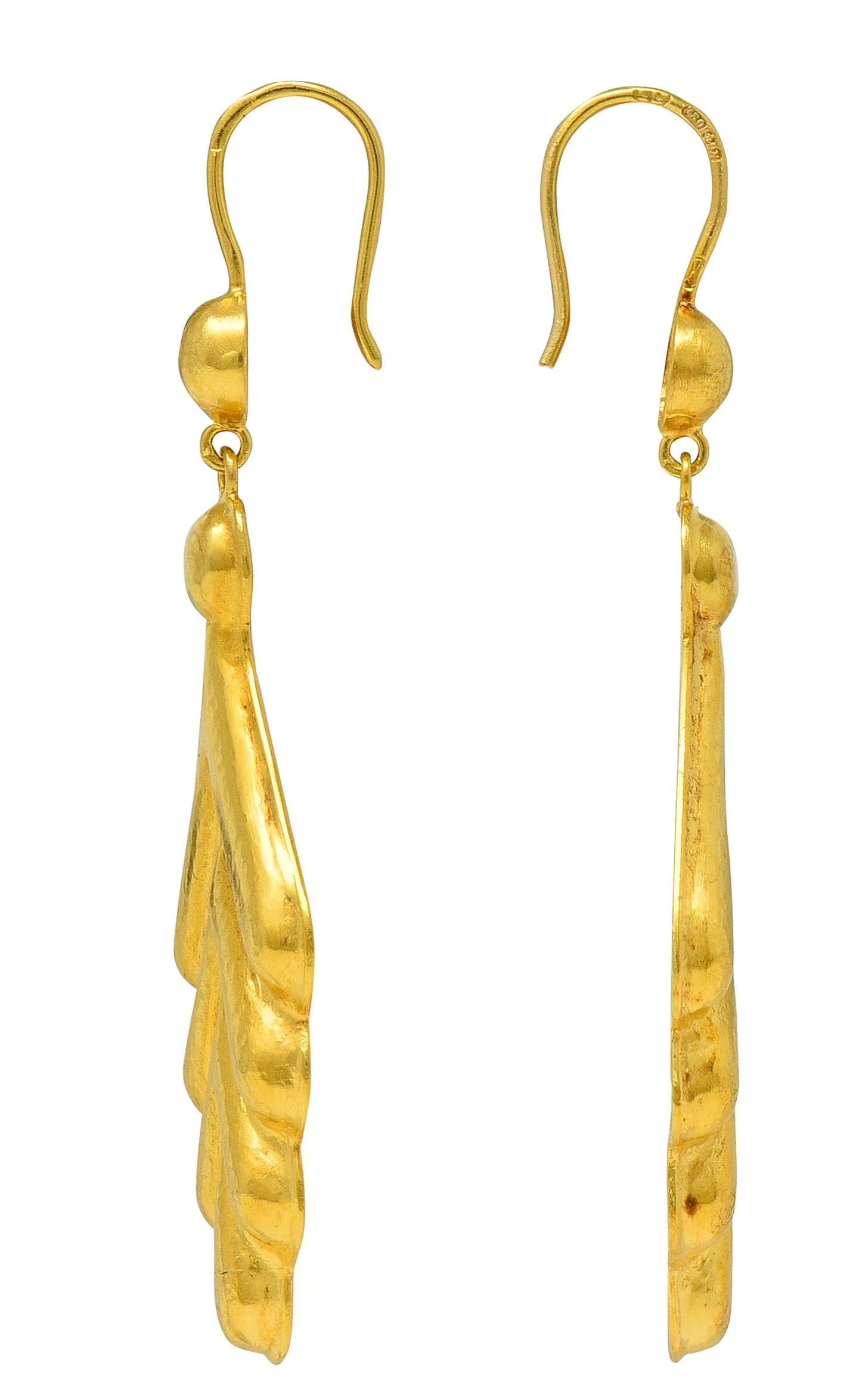 Ilias Lalaounis 1990's 18 Karat Yellow Gold Vintage Foliate Drop Earrings