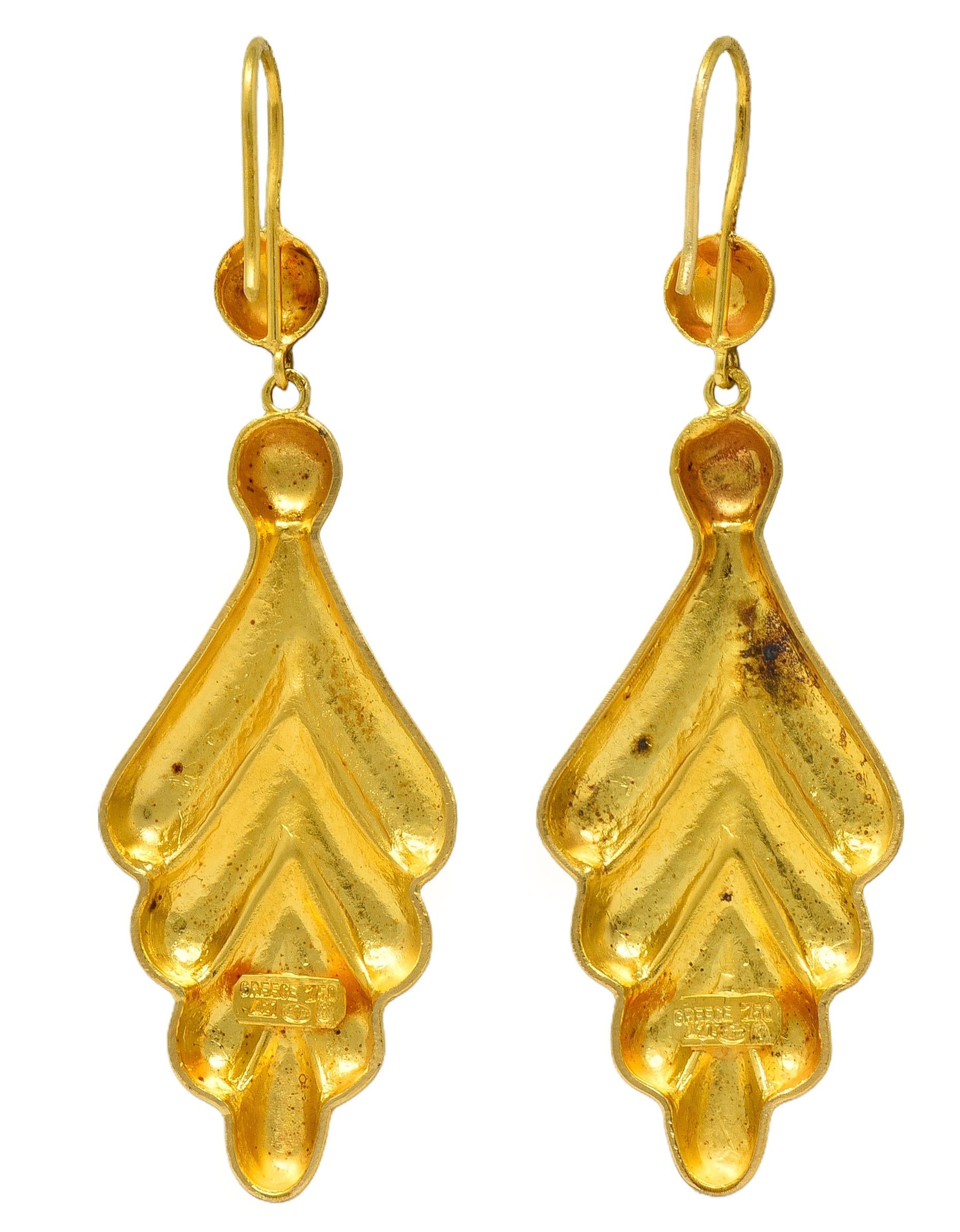 Ilias Lalaounis 1990's 18 Karat Yellow Gold Vintage Foliate Drop Earrings
