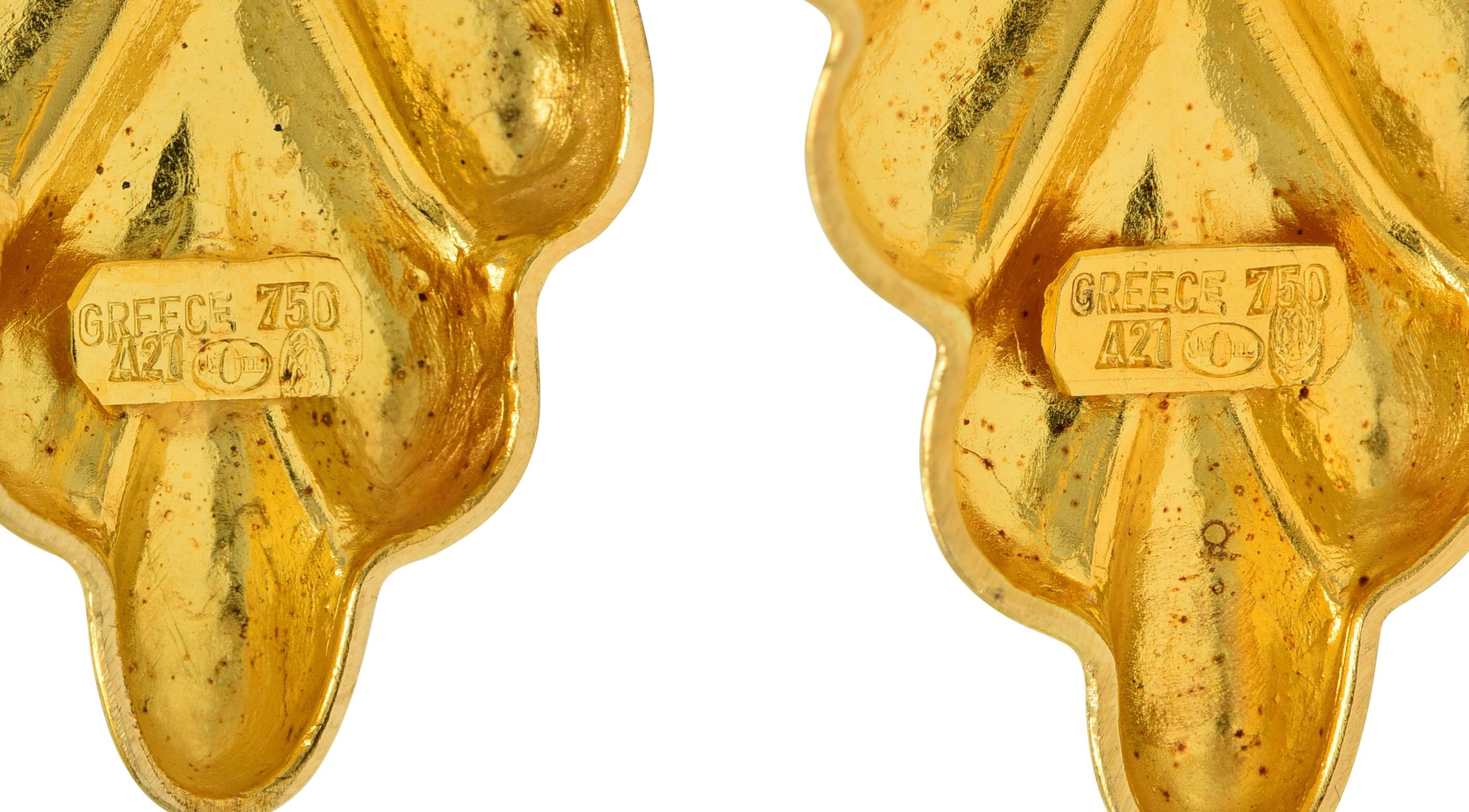 Ilias Lalaounis 1990's 18 Karat Yellow Gold Vintage Foliate Drop Earrings