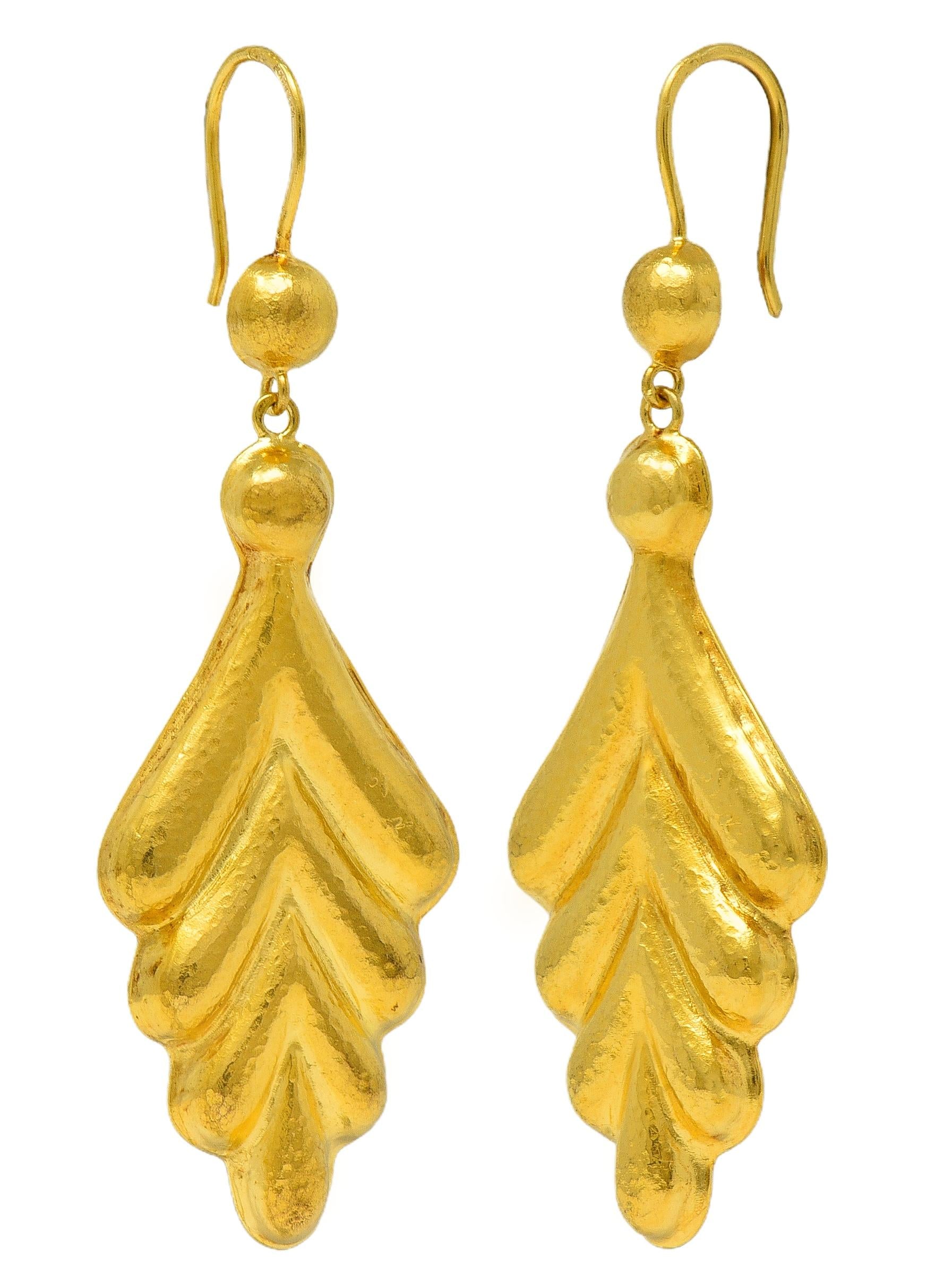 Ilias Lalaounis 1990's 18 Karat Yellow Gold Vintage Foliate Drop Earrings