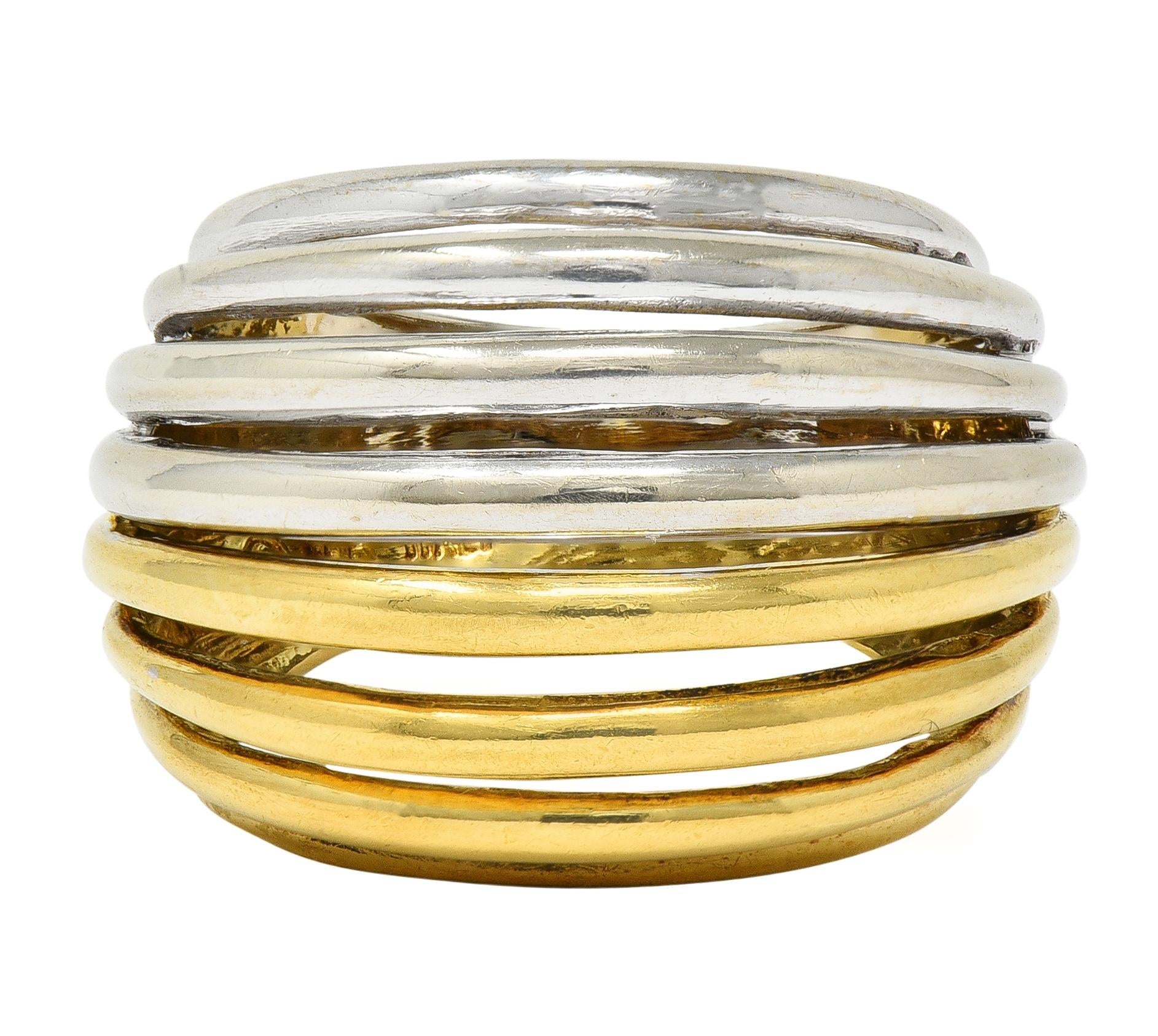 2000's 18 Karat Two-Tone Yellow White Gold Vintage Wire Dome Ring
