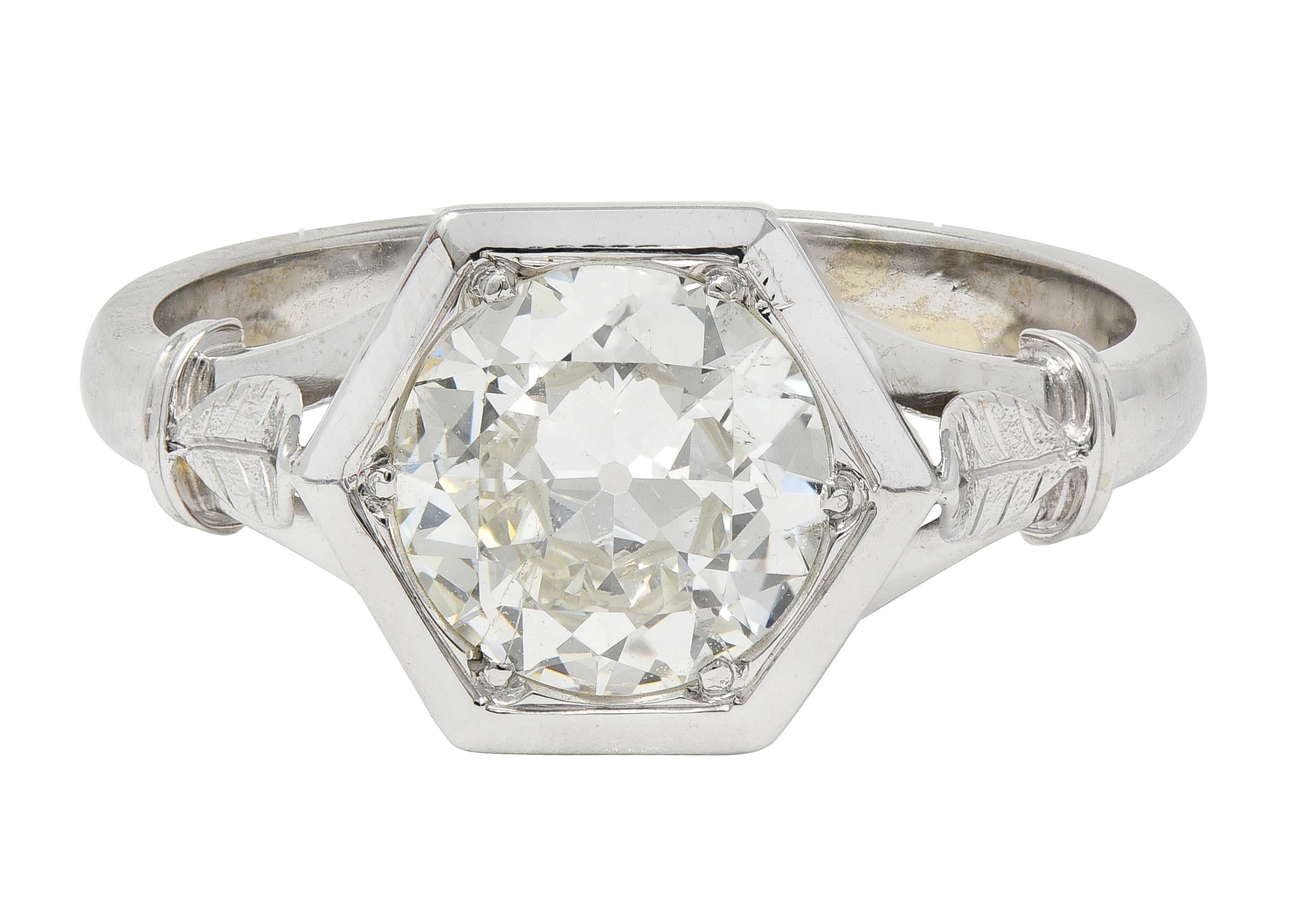 Old European Cut Diamond 18K Gold Vintage Hexagonal Solitaire Engagement Ring