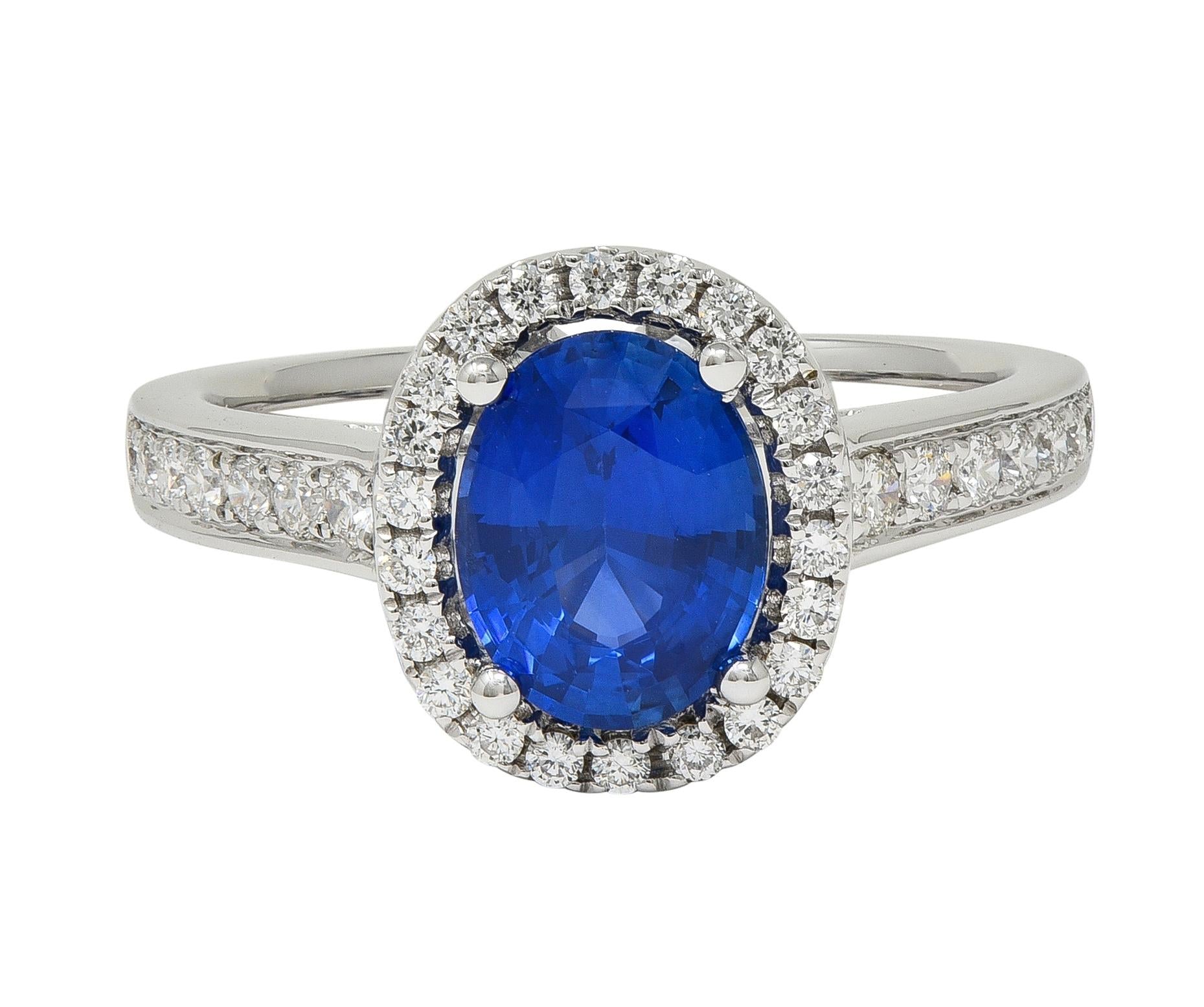 Contemporary 2.56 CTW Sapphire Diamond 18 Karat White Gold Halo Ring