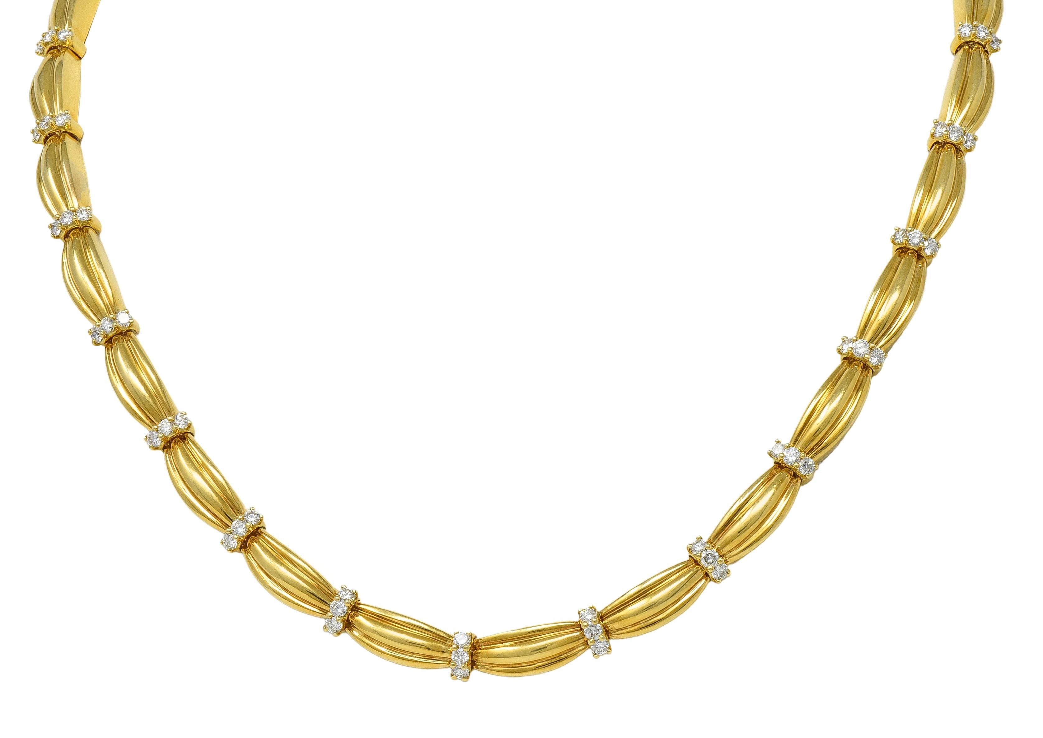 Tiffany & Co. 1992 1.04 CTW Diamond 18 Karat Yellow Gold Vintage Ribbon Necklace