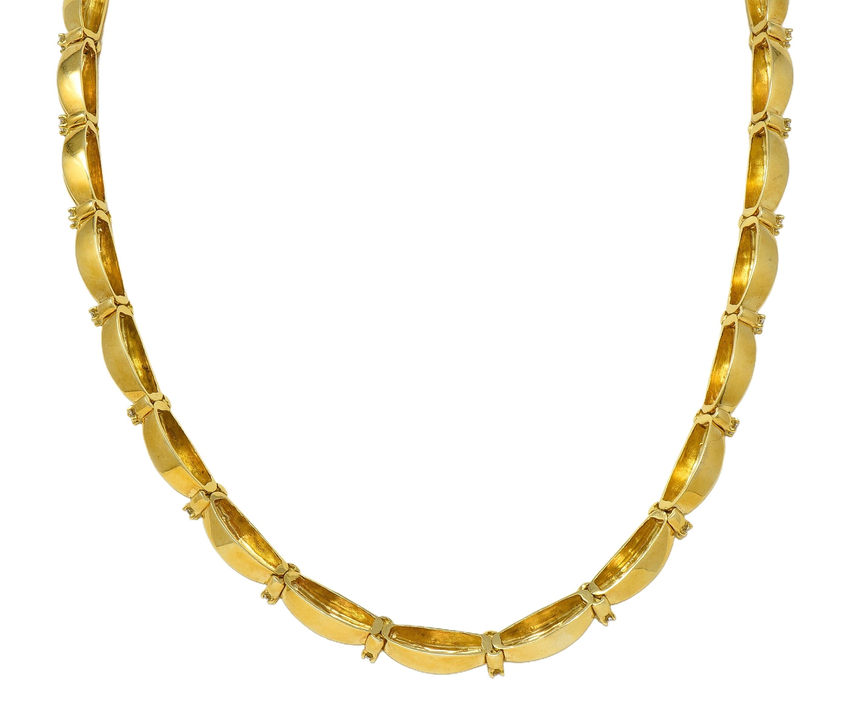 Tiffany & Co. 1992 1.04 CTW Diamond 18 Karat Yellow Gold Vintage Ribbon Necklace