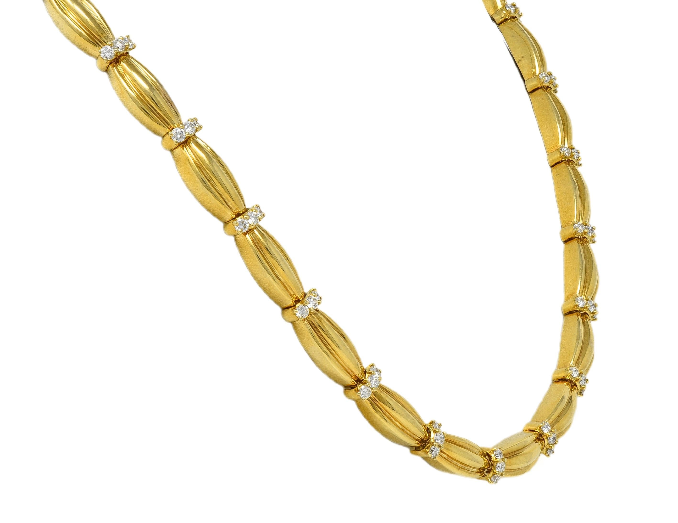 Tiffany & Co. 1992 1.04 CTW Diamond 18 Karat Yellow Gold Vintage Ribbon Necklace