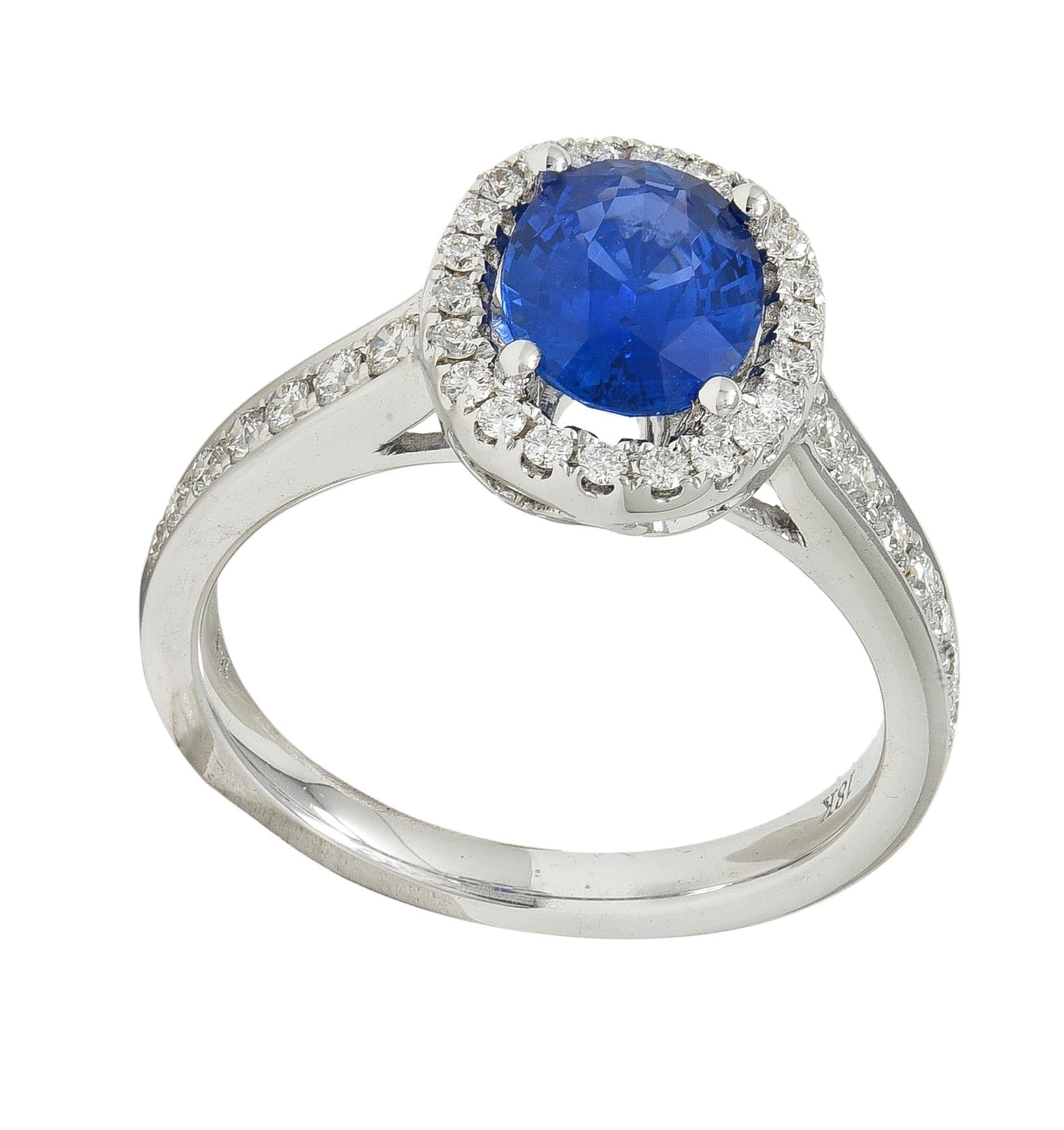 Contemporary 2.56 CTW Sapphire Diamond 18 Karat White Gold Halo Ring