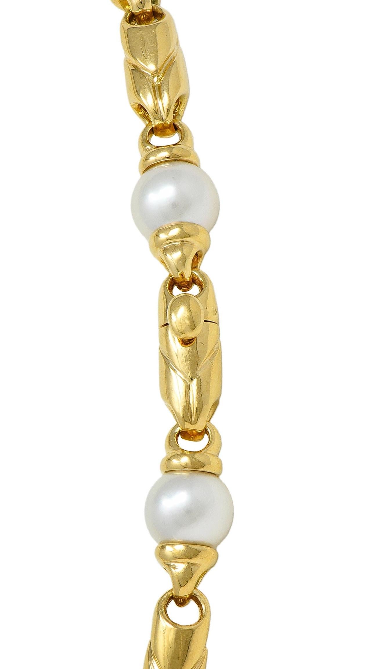 Bulgari 1980's Cultured Pearl 18K Gold Vintage Passo Doppio Link Necklace