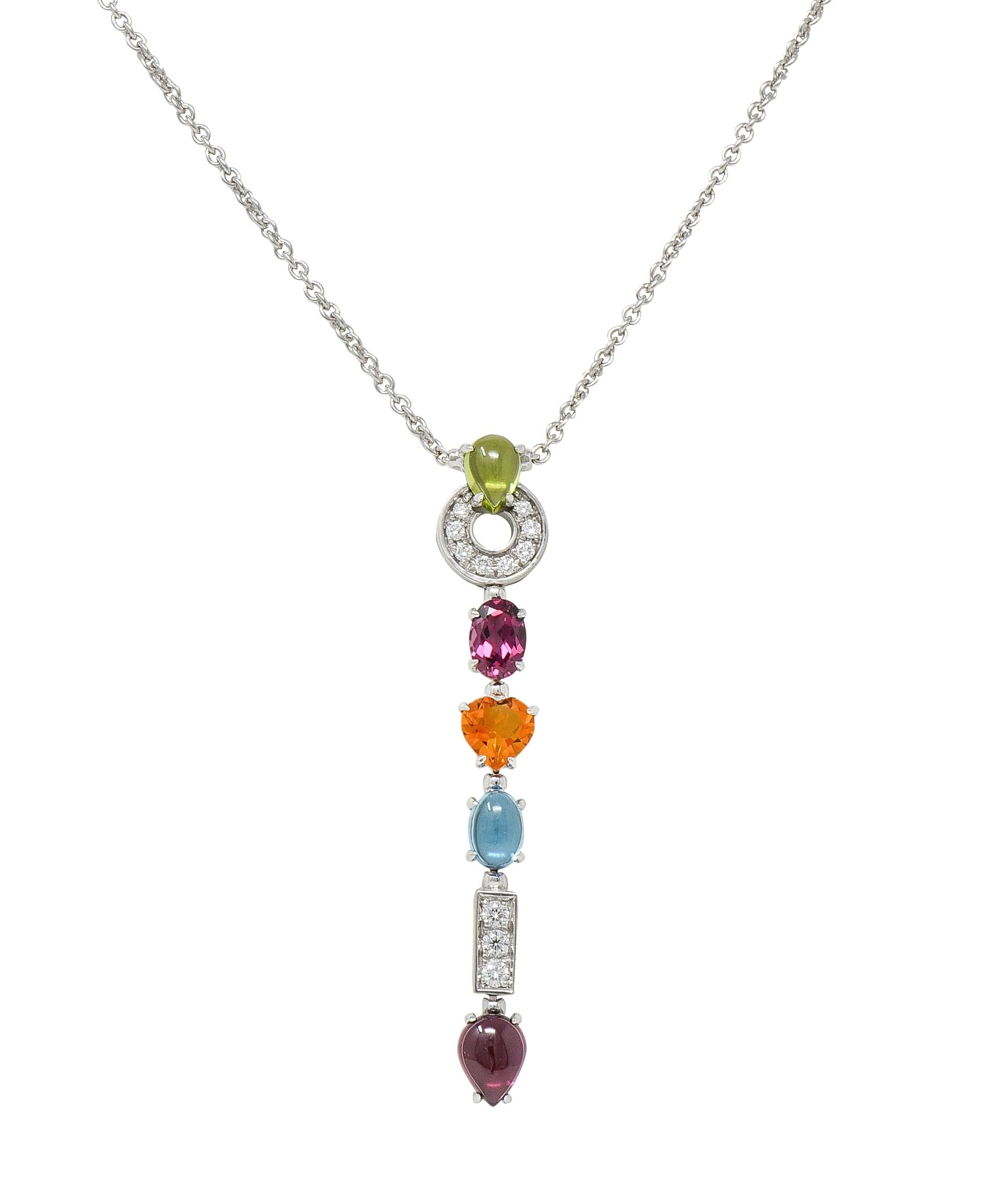 Bulgari 2000 Multi-Gem Diamond 18 Karat White Gold Allegra Drop Station Necklace