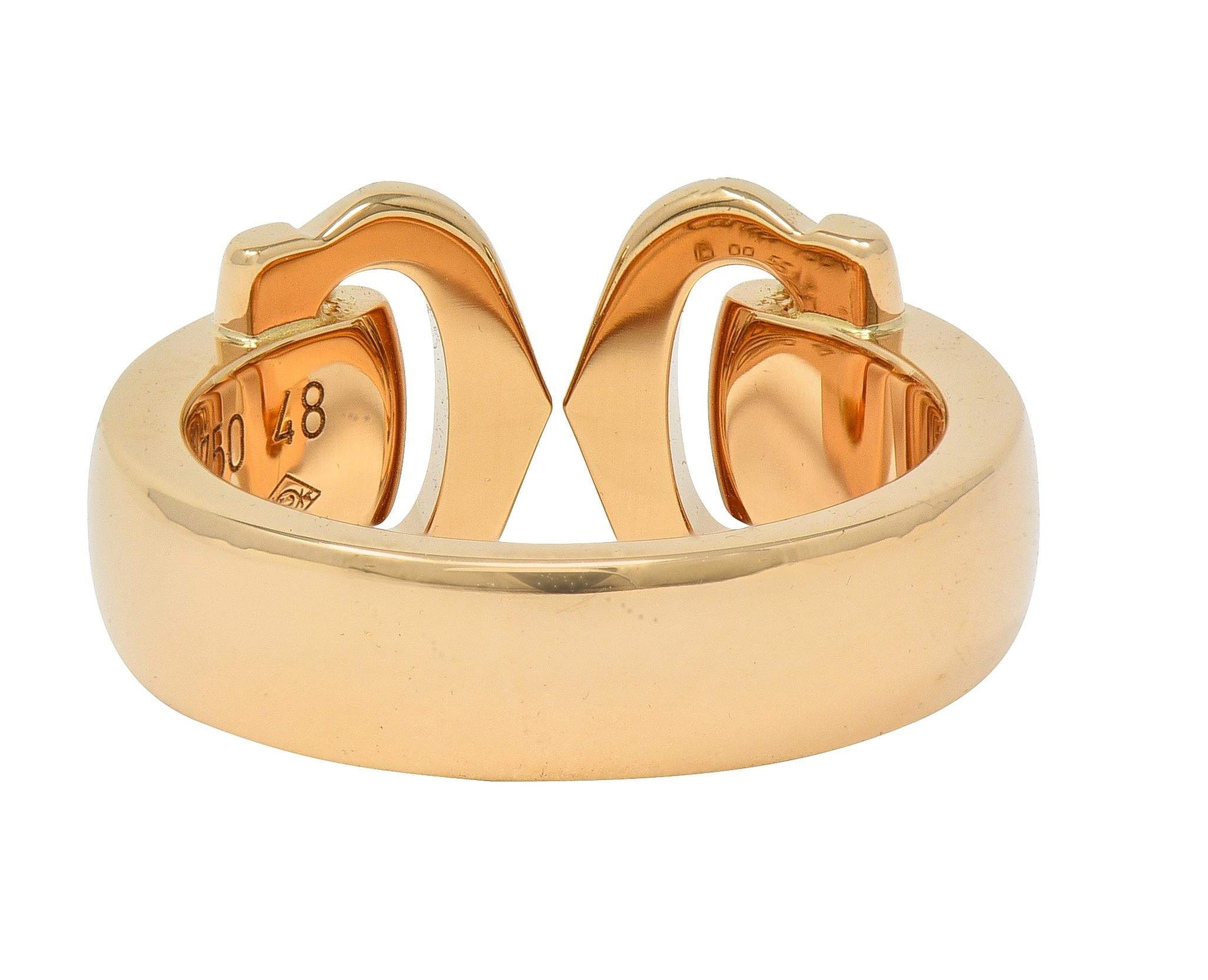 Cartier 2000's Diamond Platinum 18 Karat Rose Gold 2C Boucluse Cuff Band Ring