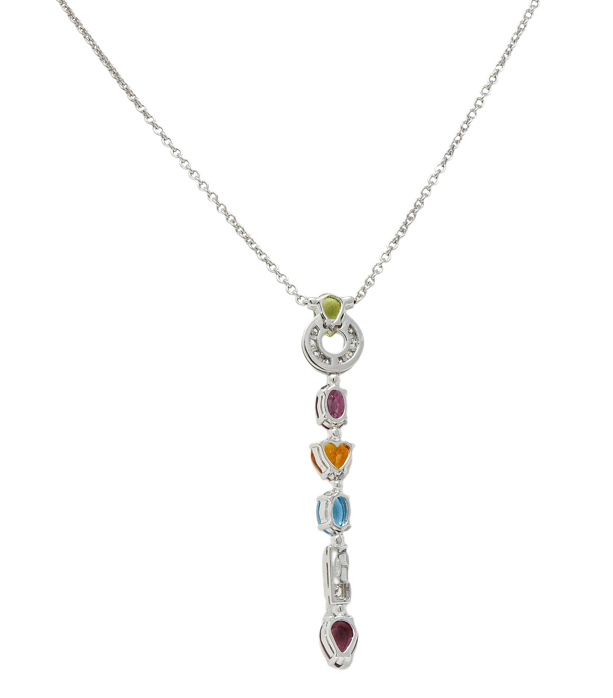 Bulgari 2000 Multi-Gem Diamond 18 Karat White Gold Allegra Drop Station Necklace