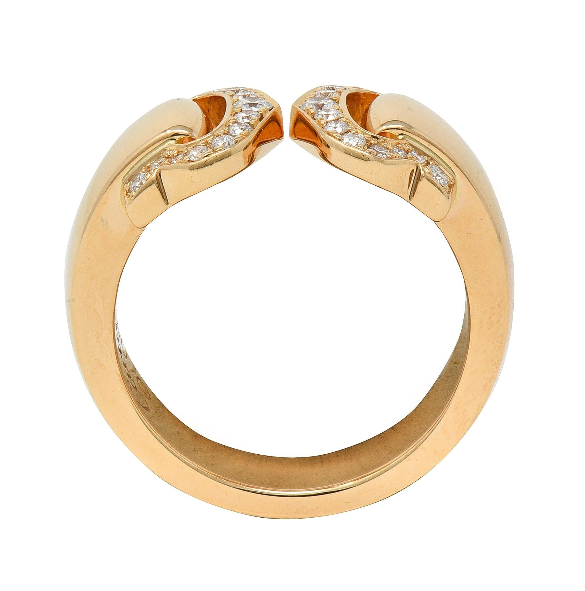 Cartier 2000's Diamond Platinum 18 Karat Rose Gold 2C Boucluse Cuff Band Ring