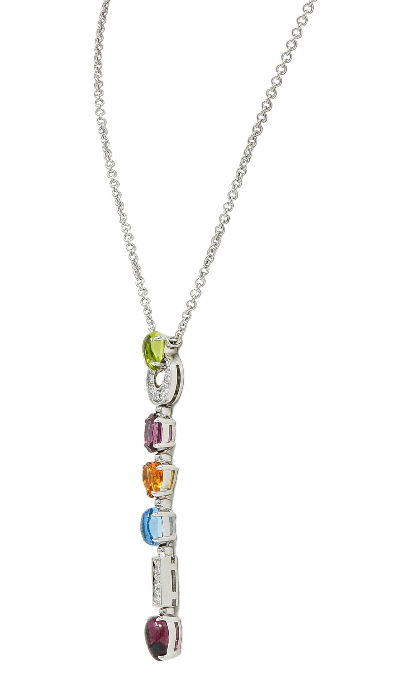 Bulgari 2000 Multi-Gem Diamond 18 Karat White Gold Allegra Drop Station Necklace