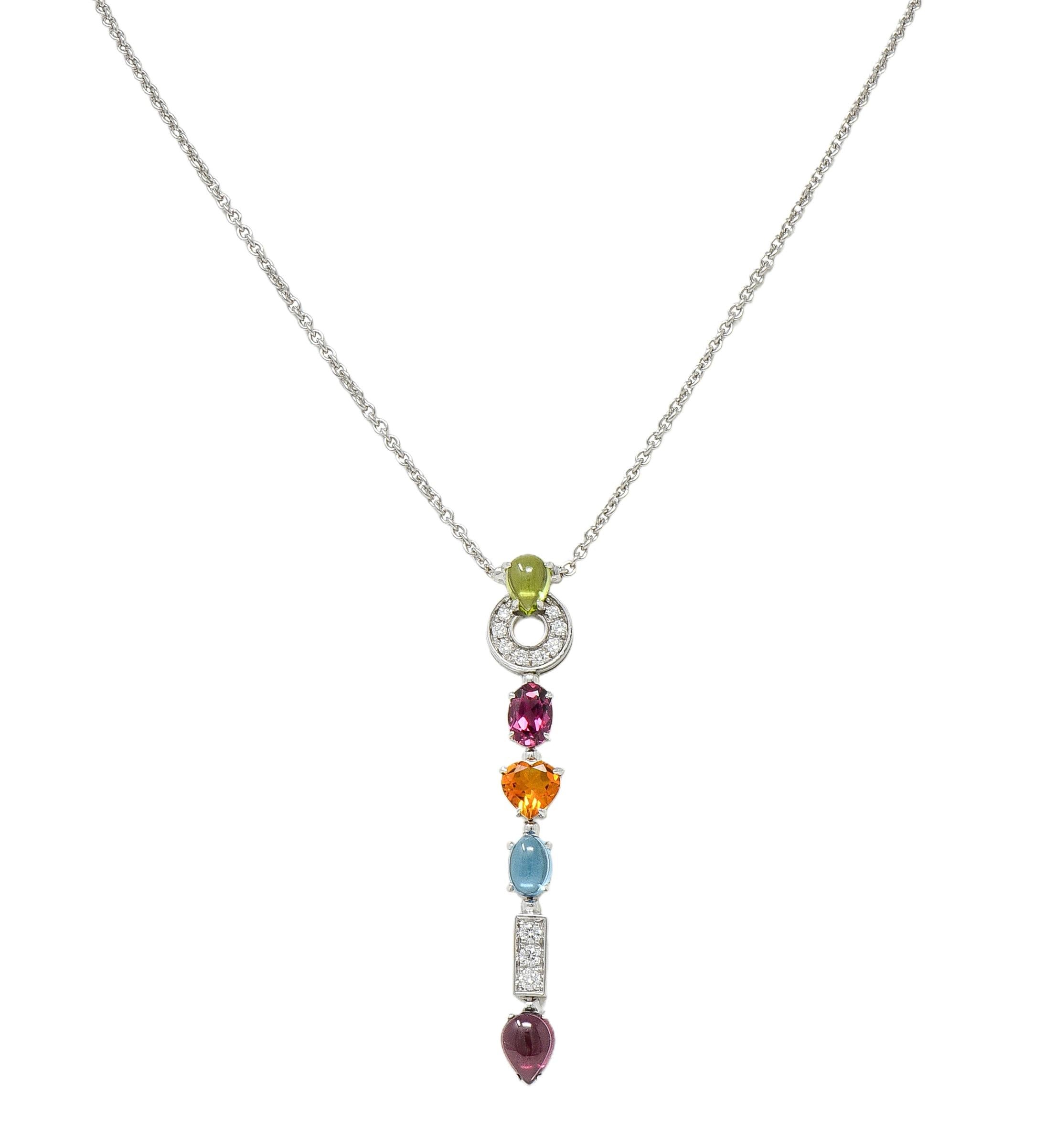 Bulgari 2000 Multi-Gem Diamond 18 Karat White Gold Allegra Drop Station Necklace