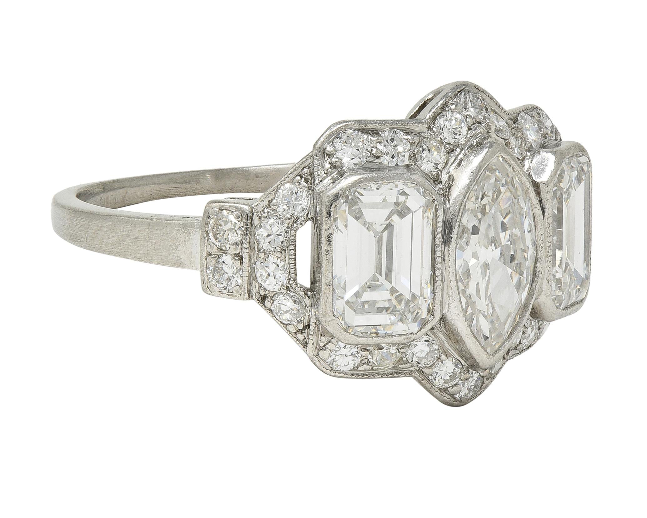Art Deco 2.87 CTW Marquise Cut Diamond Platinum Vintage Halo Engagement Ring