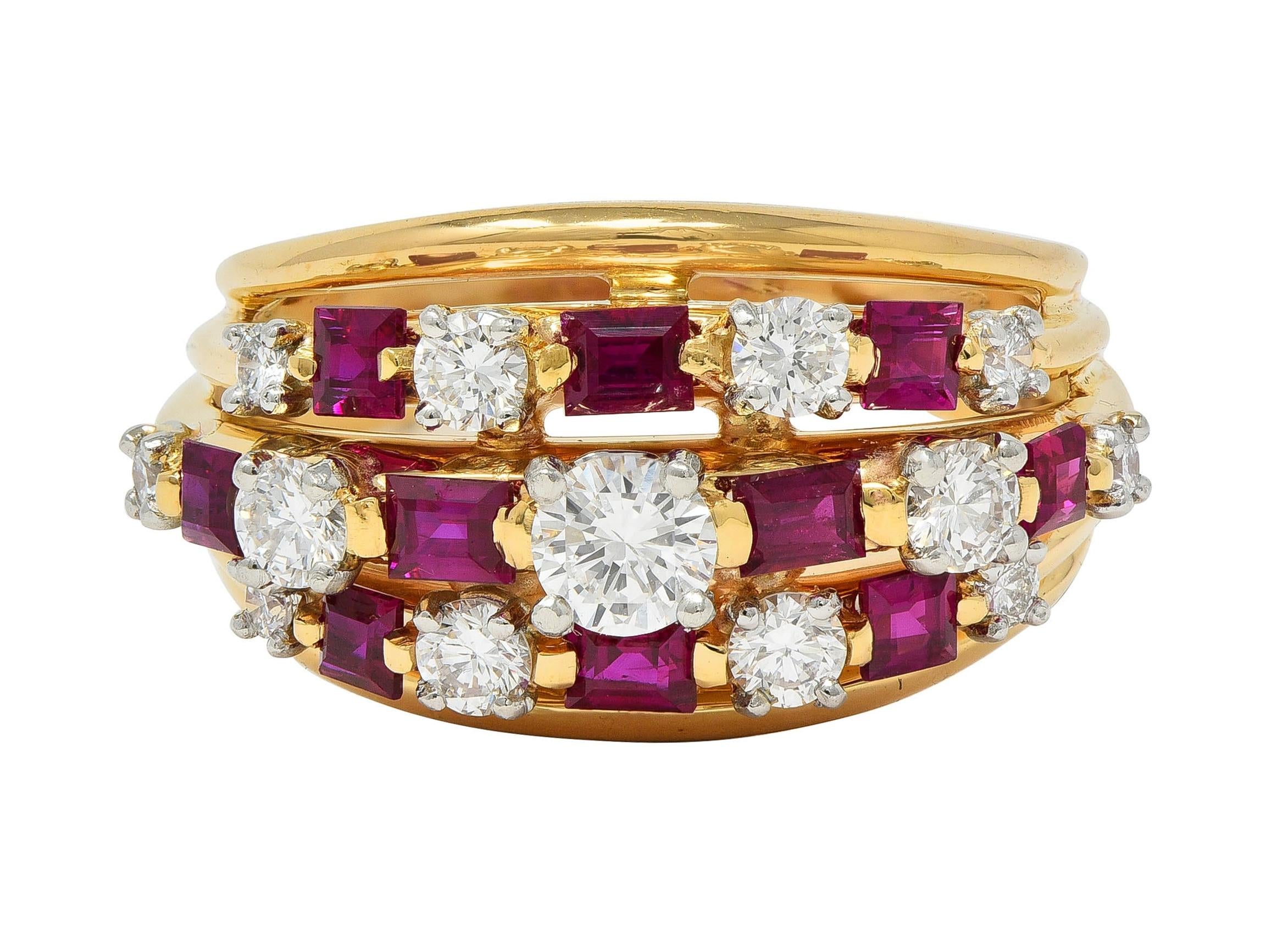 Vintage Ruby Diamond 18 Karat Yellow Gold Domed Cocktail Ring