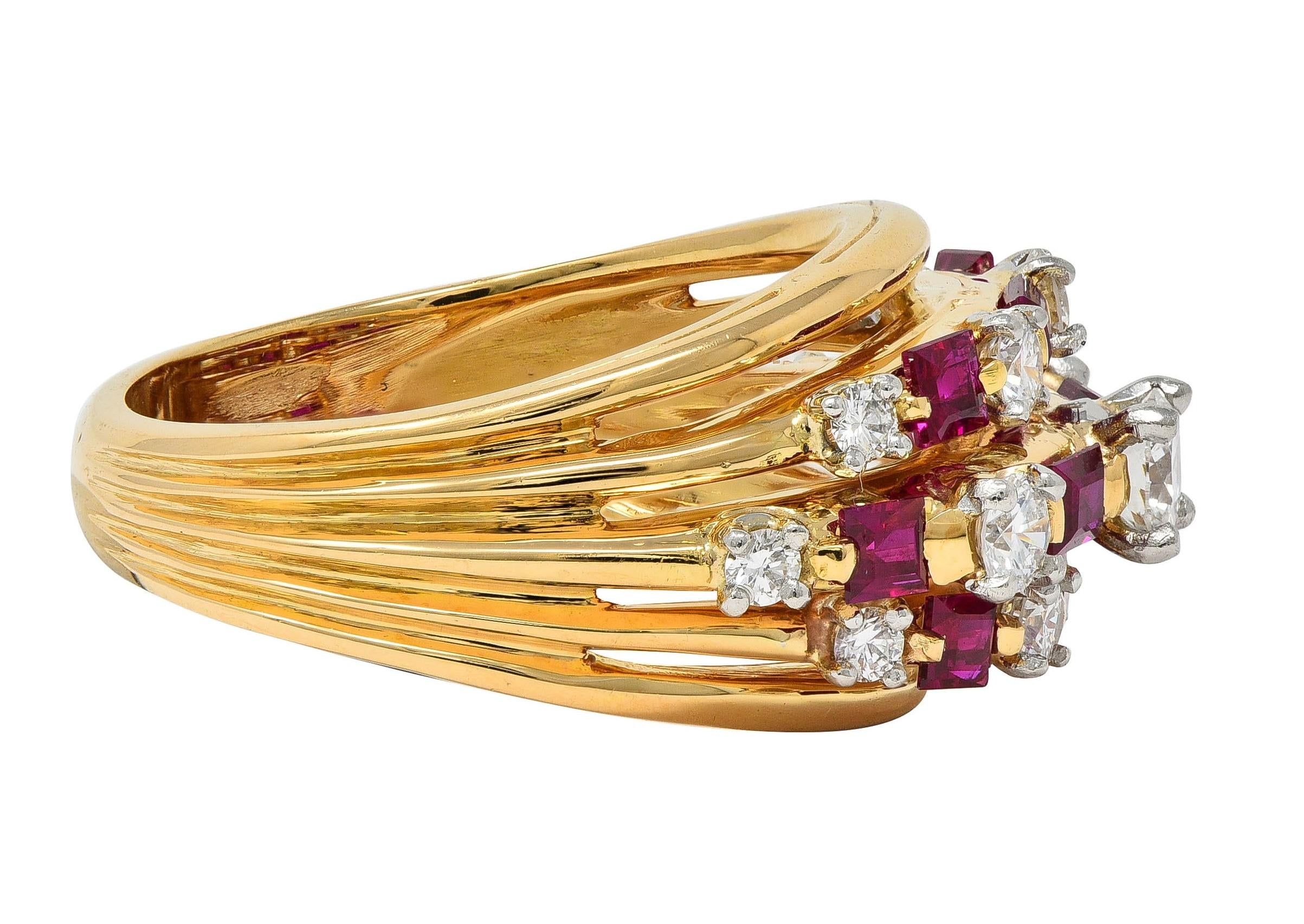 Vintage Ruby Diamond 18 Karat Yellow Gold Domed Cocktail Ring