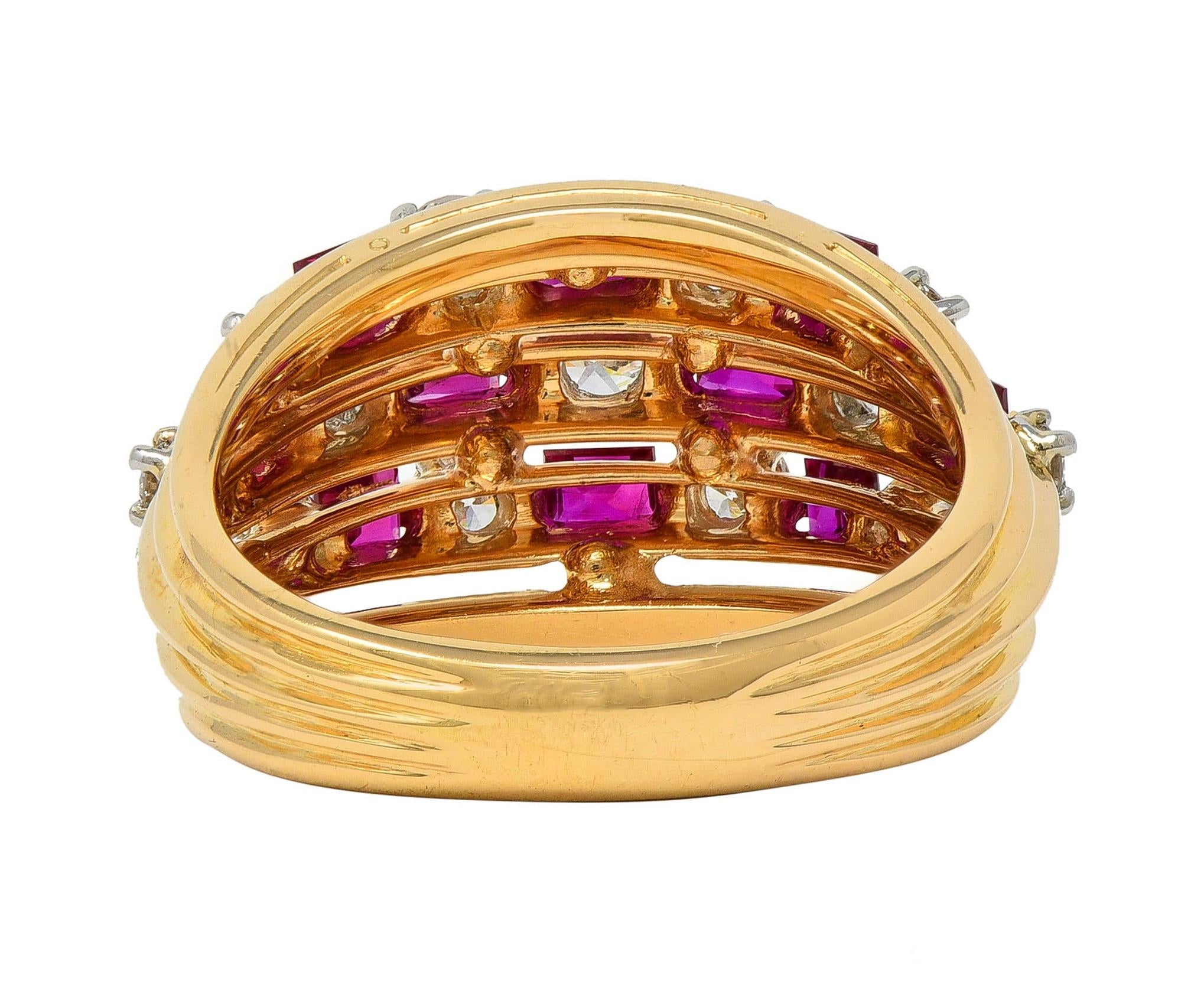Vintage Ruby Diamond 18 Karat Yellow Gold Domed Cocktail Ring