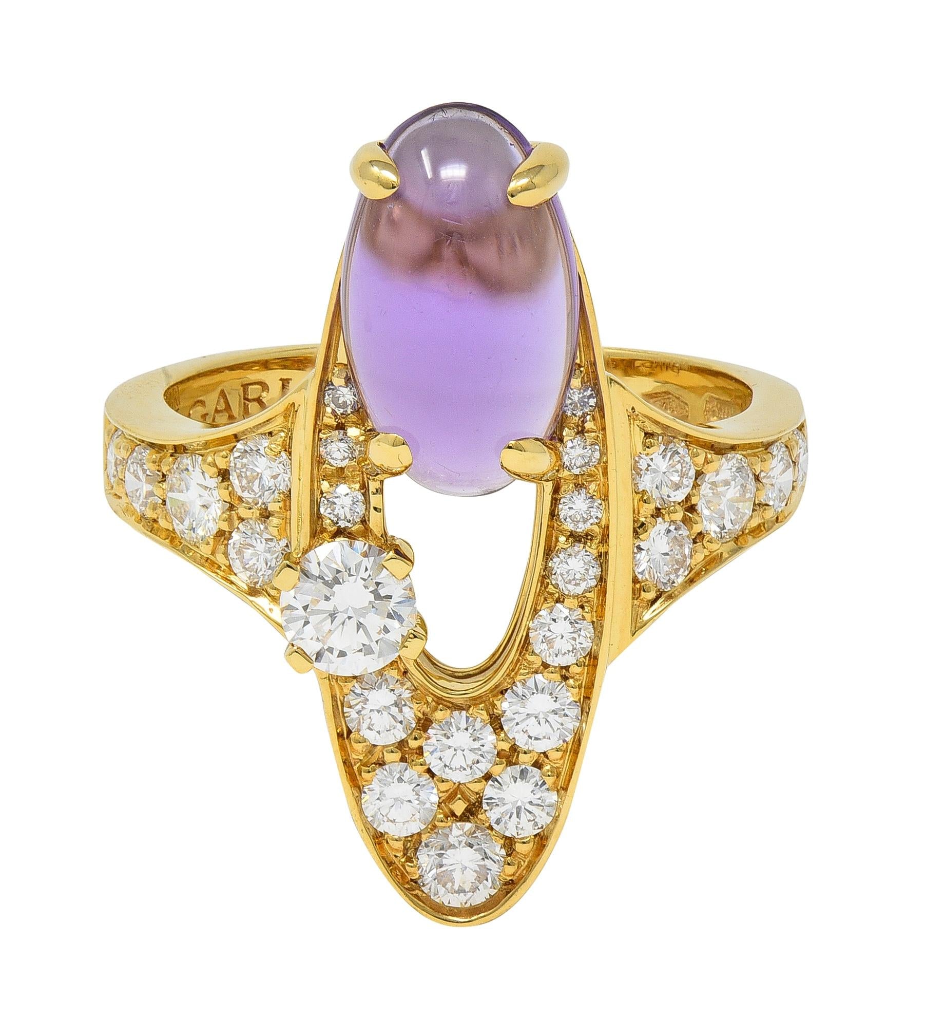 Bulgari 2000's 3.45 CTW Amethyst Diamond 18Kt Yellow Gold Elisia Navette Ring