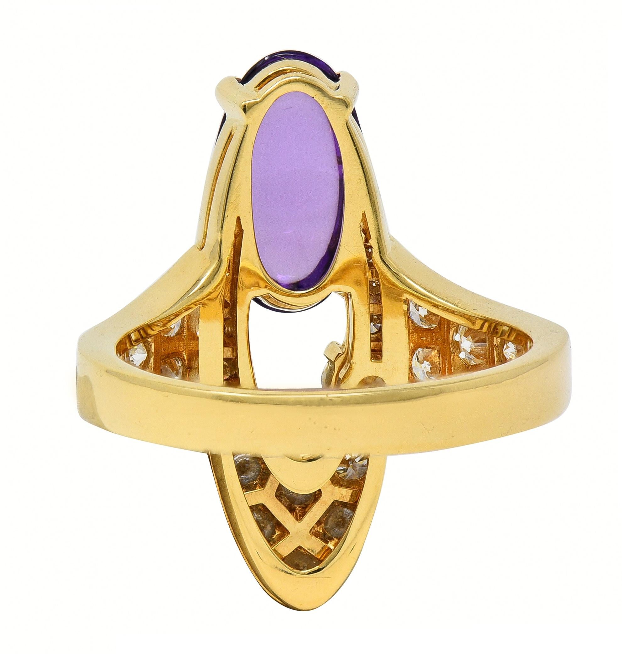 Bulgari 2000's 3.45 CTW Amethyst Diamond 18Kt Yellow Gold Elisia Navette Ring