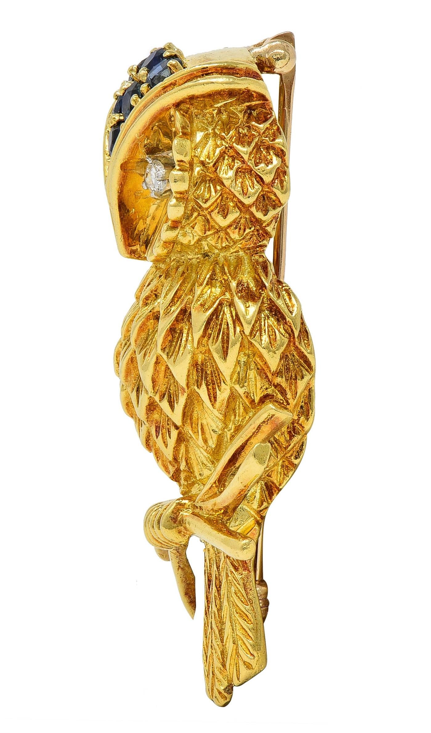 Tiffany & Co. 1950's Sapphire Diamond 18K Gold Vintage Owl Brooch