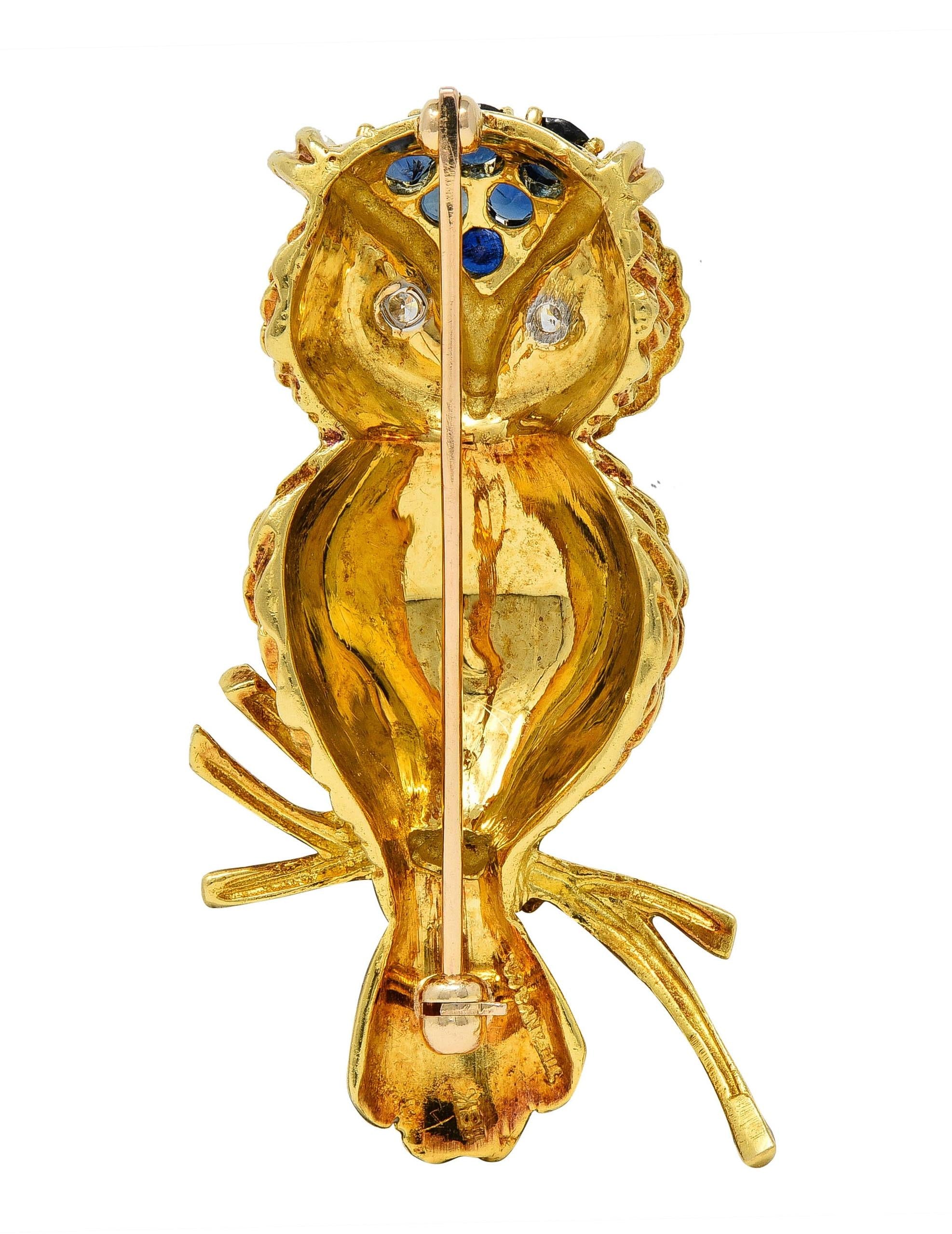 Tiffany & Co. 1950's Sapphire Diamond 18K Gold Vintage Owl Brooch