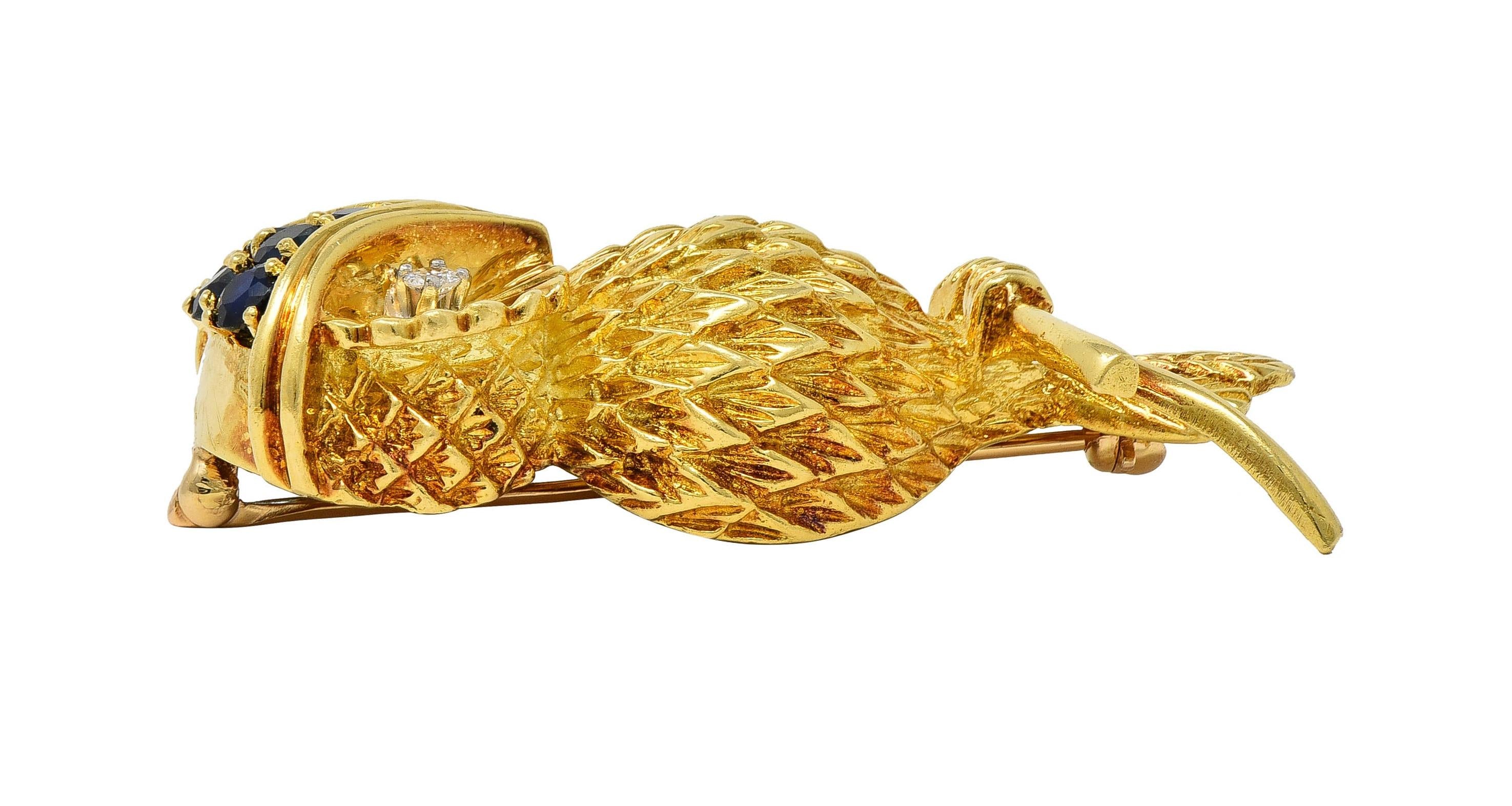 Tiffany & Co. 1950's Sapphire Diamond 18K Gold Vintage Owl Brooch