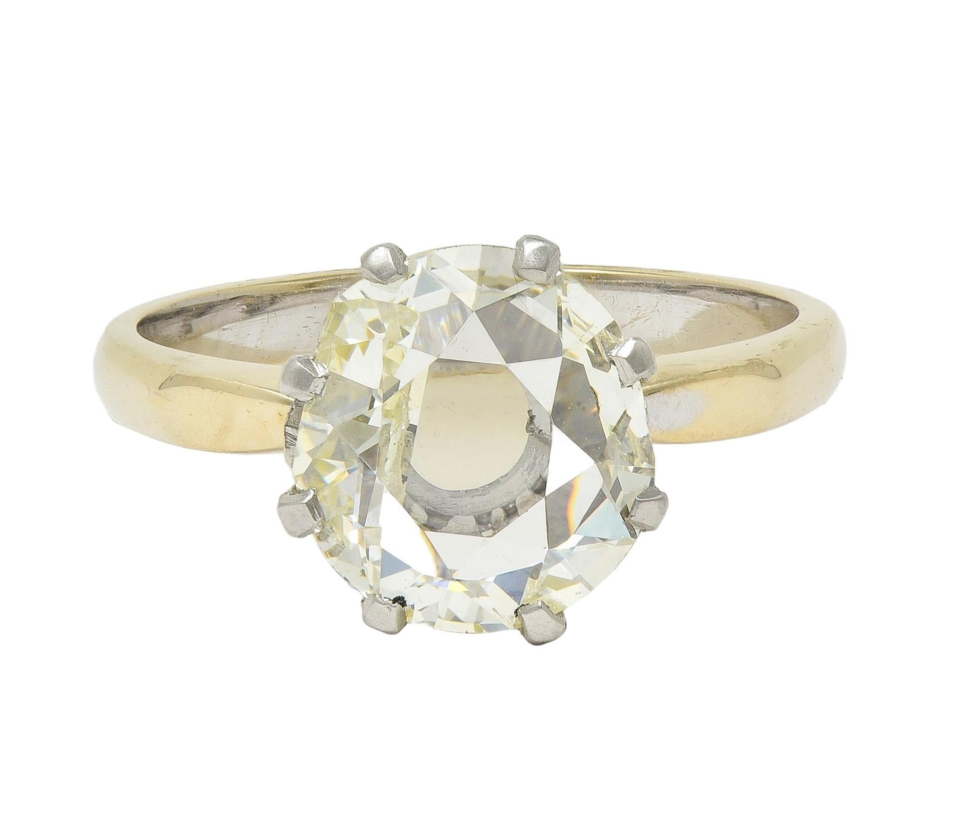 Vintage 2.58 CTW Modified Oval Cut Diamond Platinum 18 Karat Yellow Go