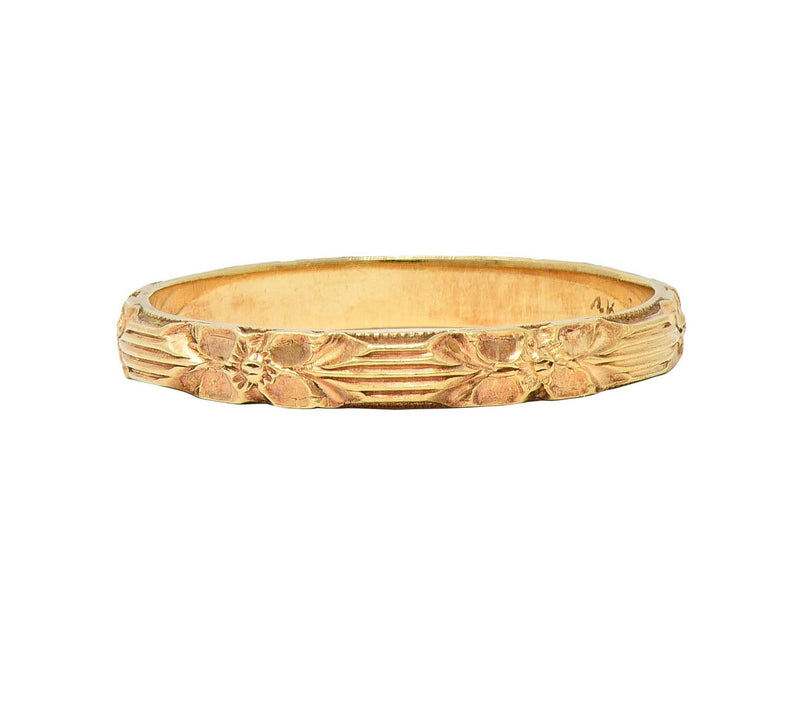 Art Deco 14 Karat Yellow Gold Orange Blossom Vintage Wedding Band Ring