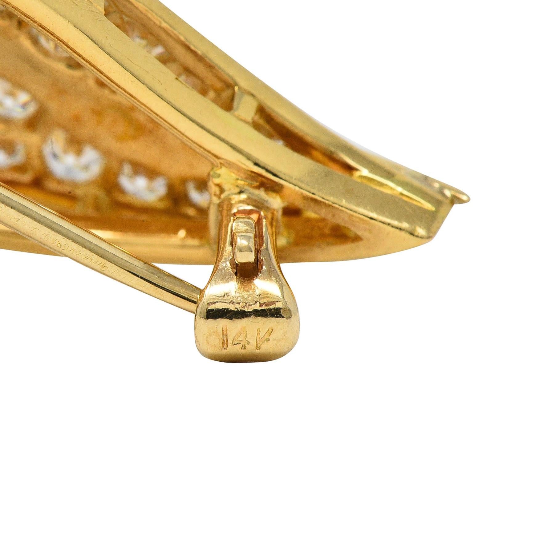 Ruby Diamond 18 Karat Yellow Gold Vintage Twisting Feather Brooch