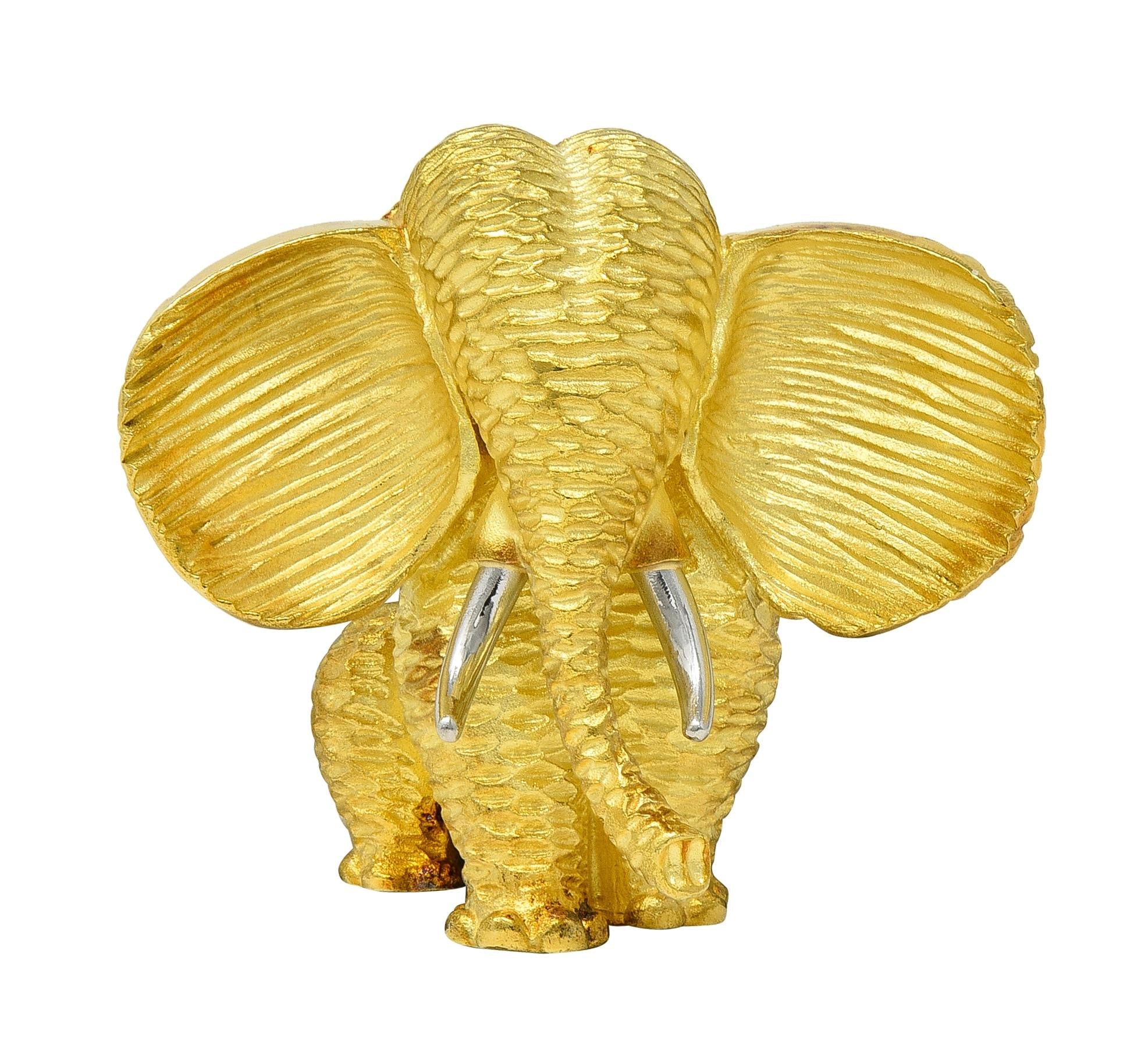 Henry Dunay 1990's 18 Karat Yellow Gold Platinum Vintage Elephant Brooch