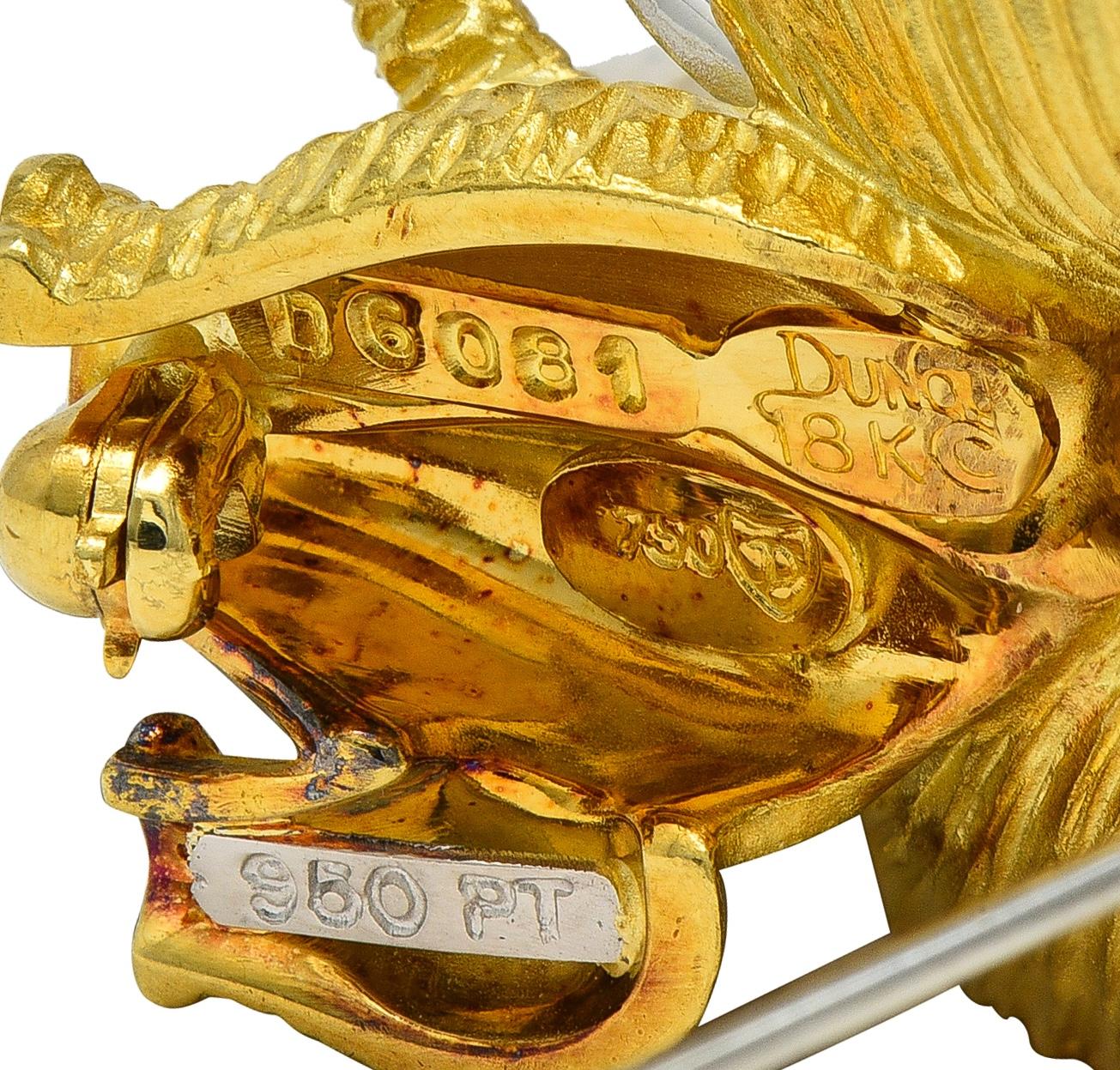 Henry Dunay 1990's 18 Karat Yellow Gold Platinum Vintage Elephant Brooch