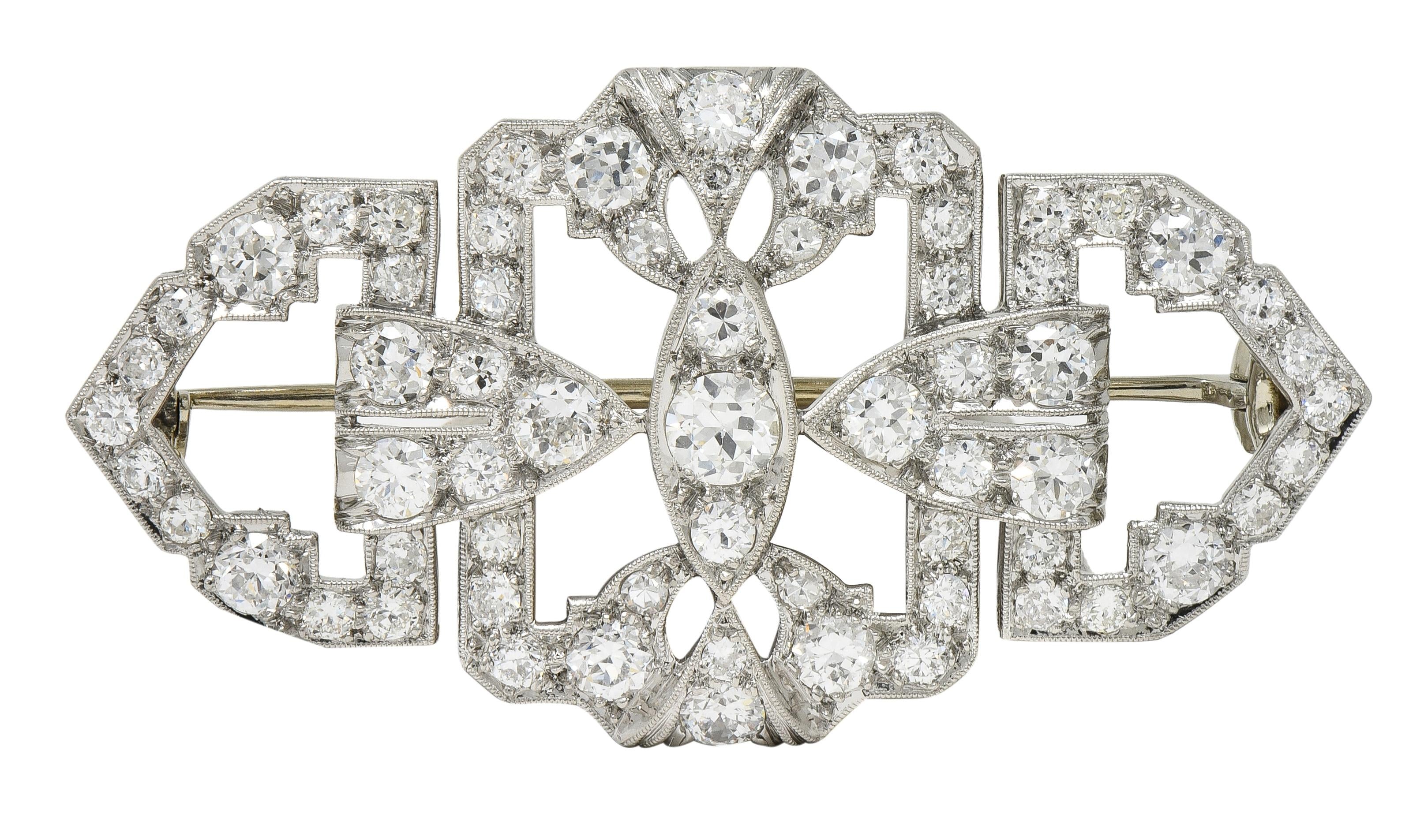 Maurice Tishman Art Deco 4.73 CTW Diamond Platinum Vintage Geometric Bar Brooch