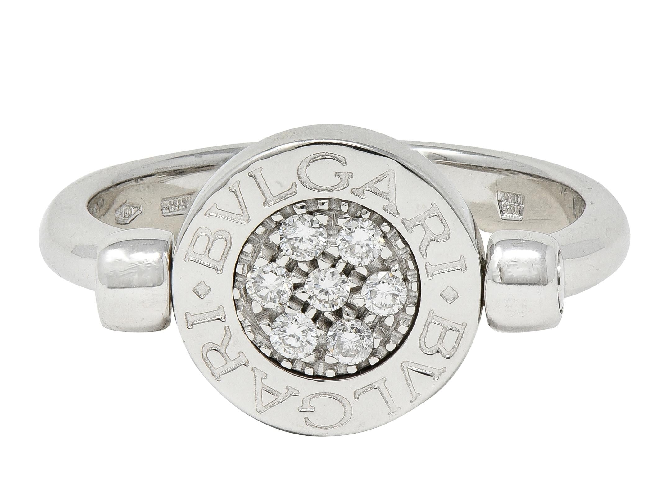 Bulgari Diamond Onyx 18 Karat White Gold Flip Signet Ring