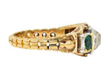 Early Victorian 3.92 CTW Peruzzi Cut Diamond Emerald 18 Karat Gold Antique Ring