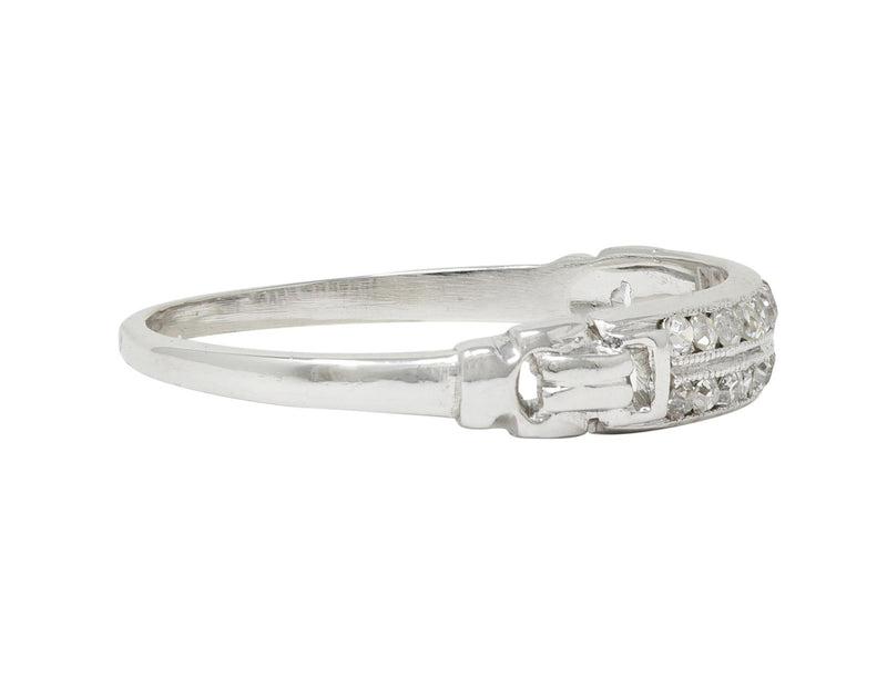 Mid-Century Diamond 18 Karat White Gold Double Row Vintage Buckle Band Ring