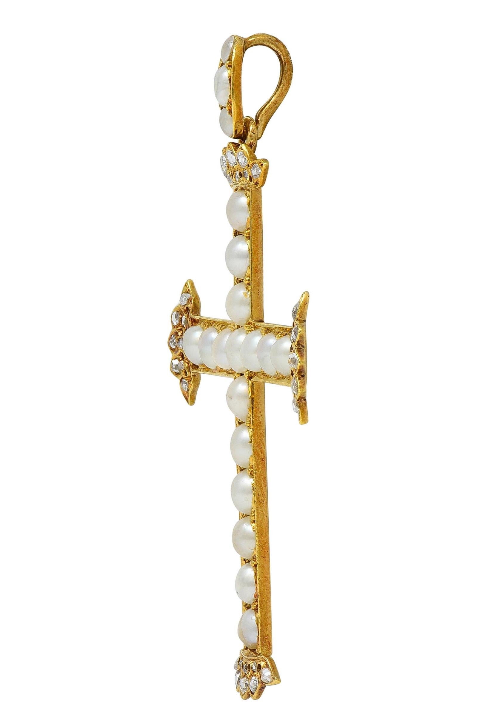 Victorian 1871 Diamond Pearl Antique Portuguese Cross Pendant