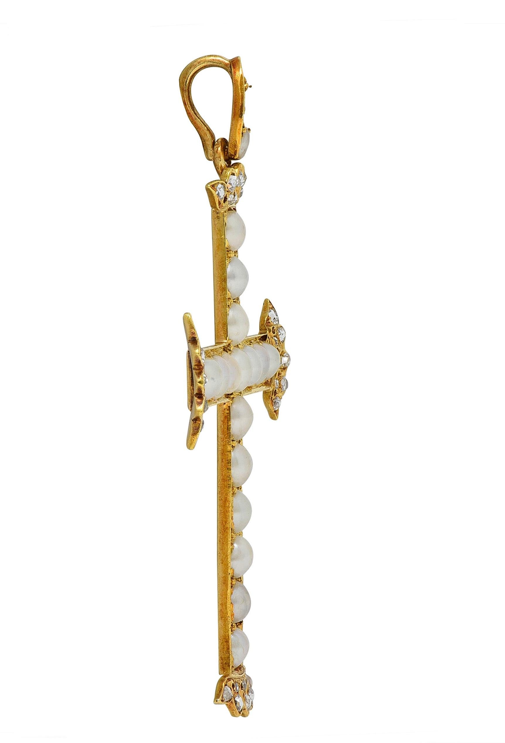 Victorian 1871 Diamond Pearl Antique Portuguese Cross Pendant