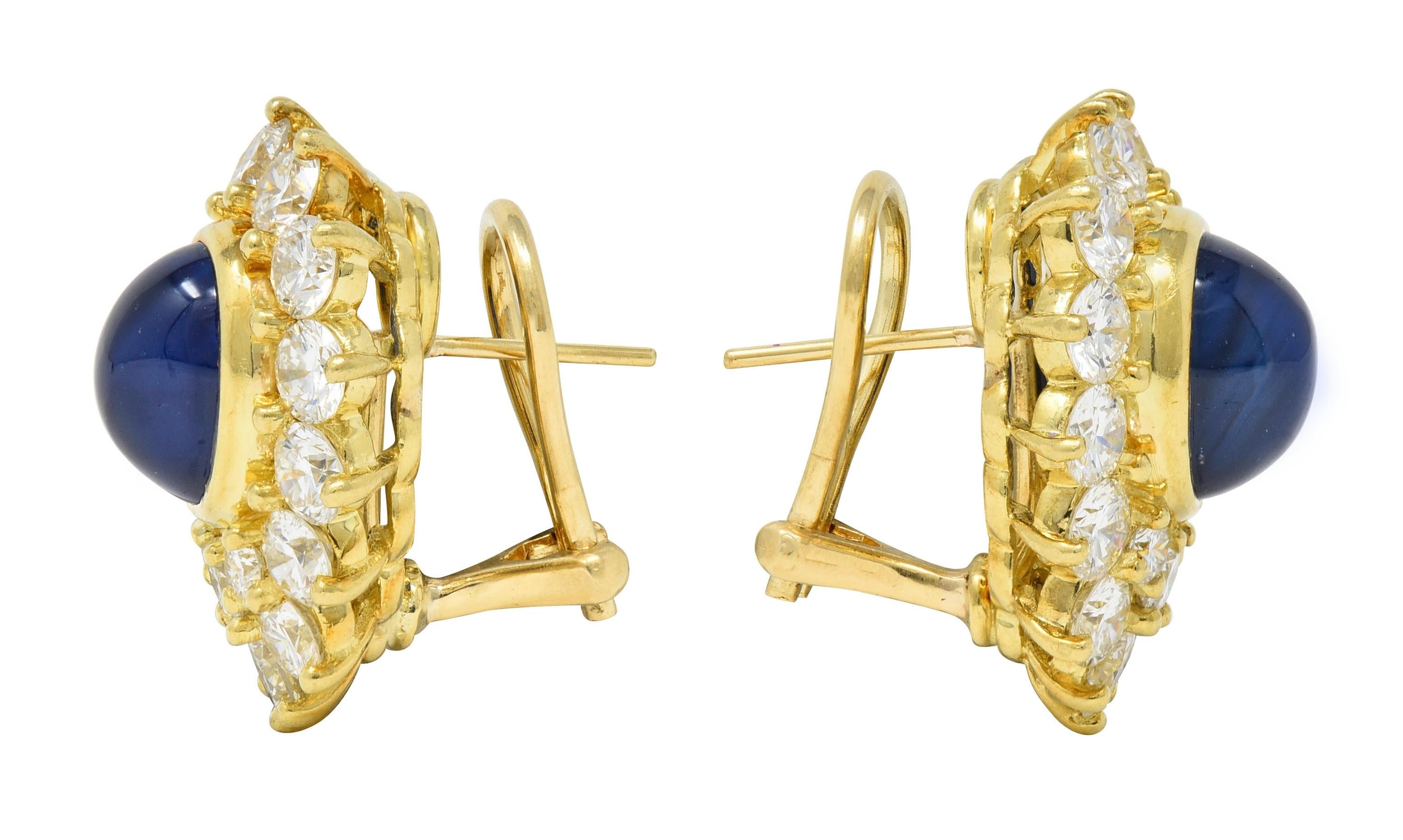 1980's 14.56 CTW Sapphire Diamond Cluster 18K Gold Vintage Cluster Earrrings