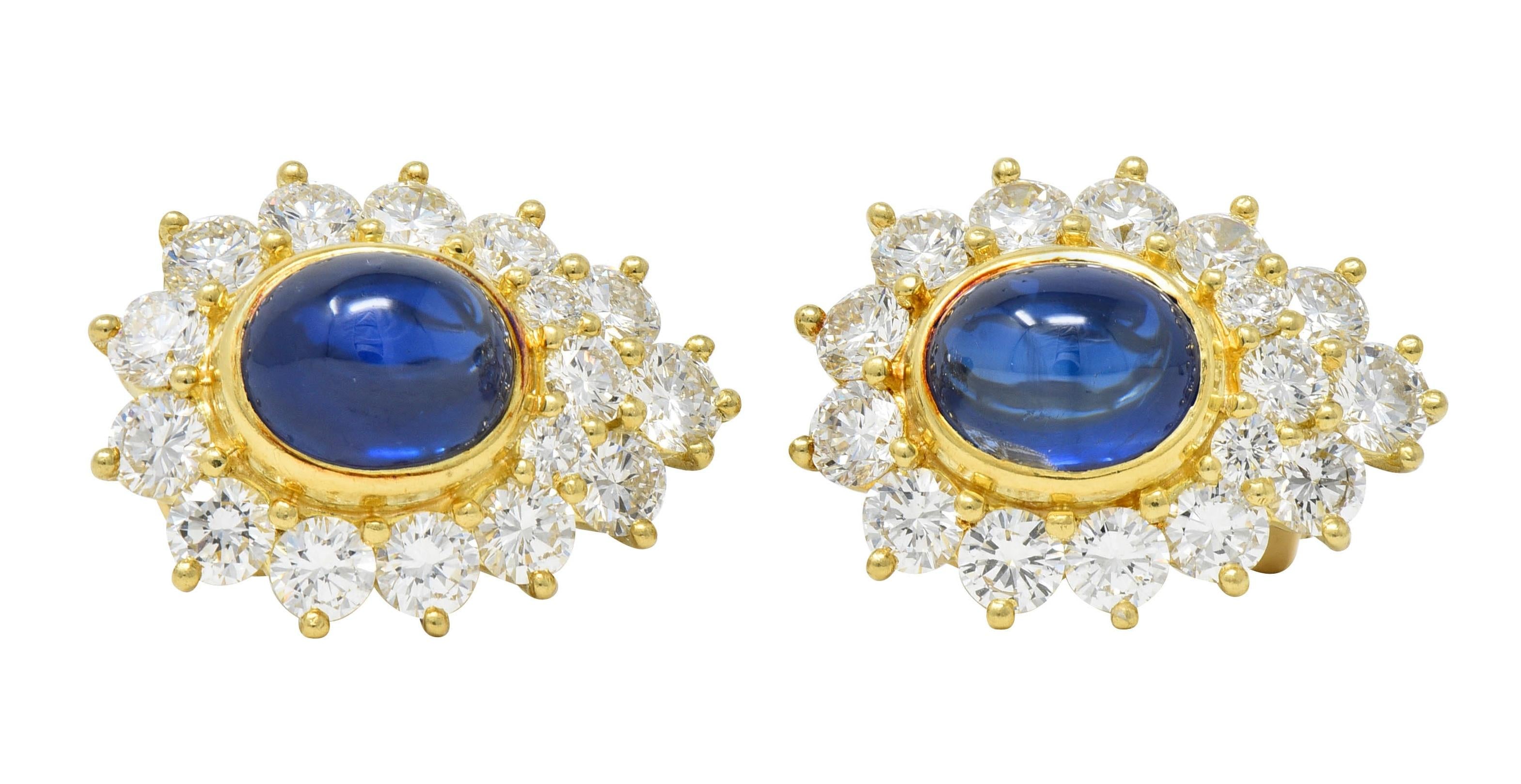 1980's 14.56 CTW Sapphire Diamond Cluster 18K Gold Vintage Cluster Earrrings